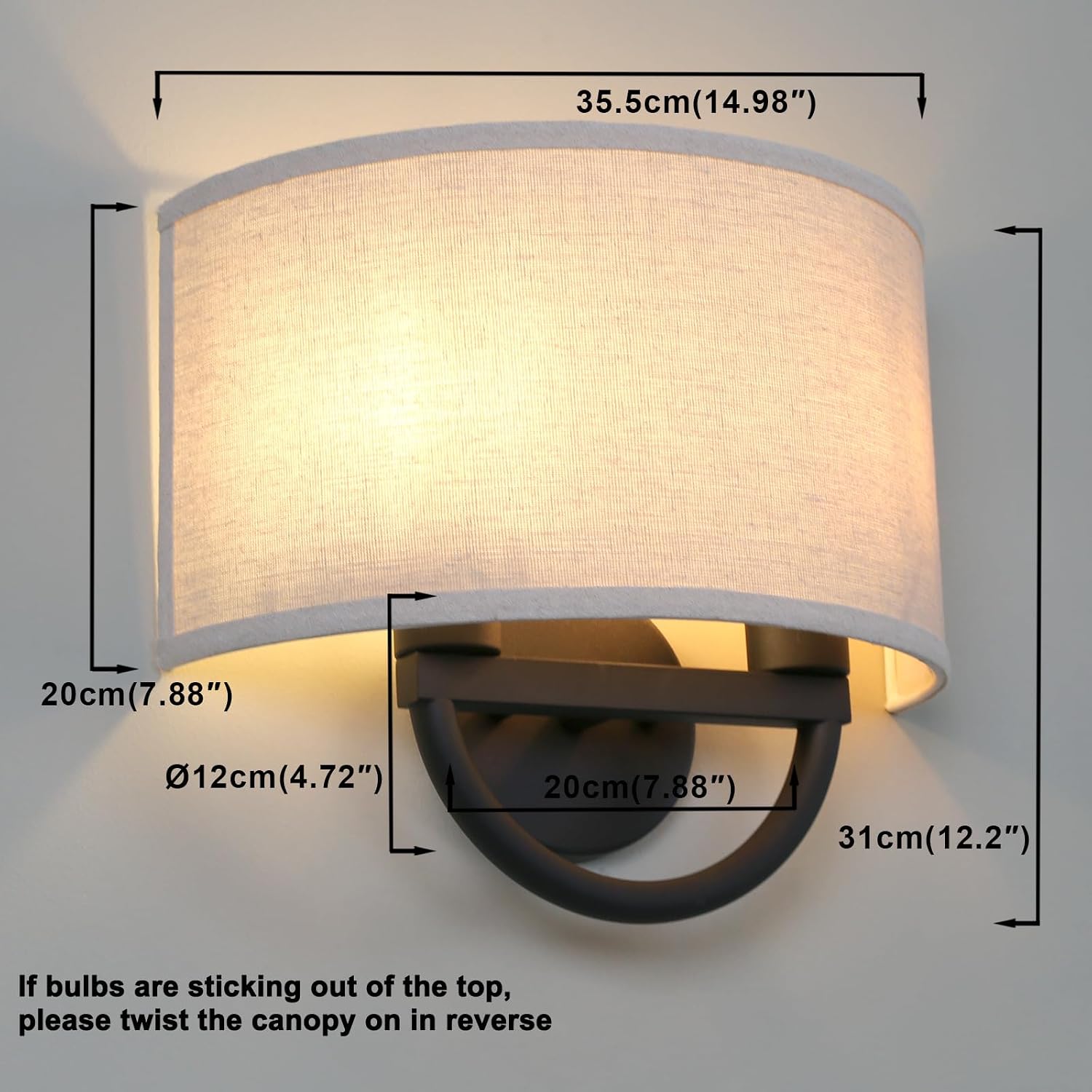 2-Light Boho Linen Semicircle Fabric Wall Sconce