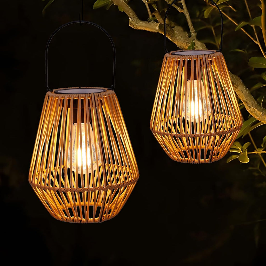 2 Pack Wicker Solar Lanterns