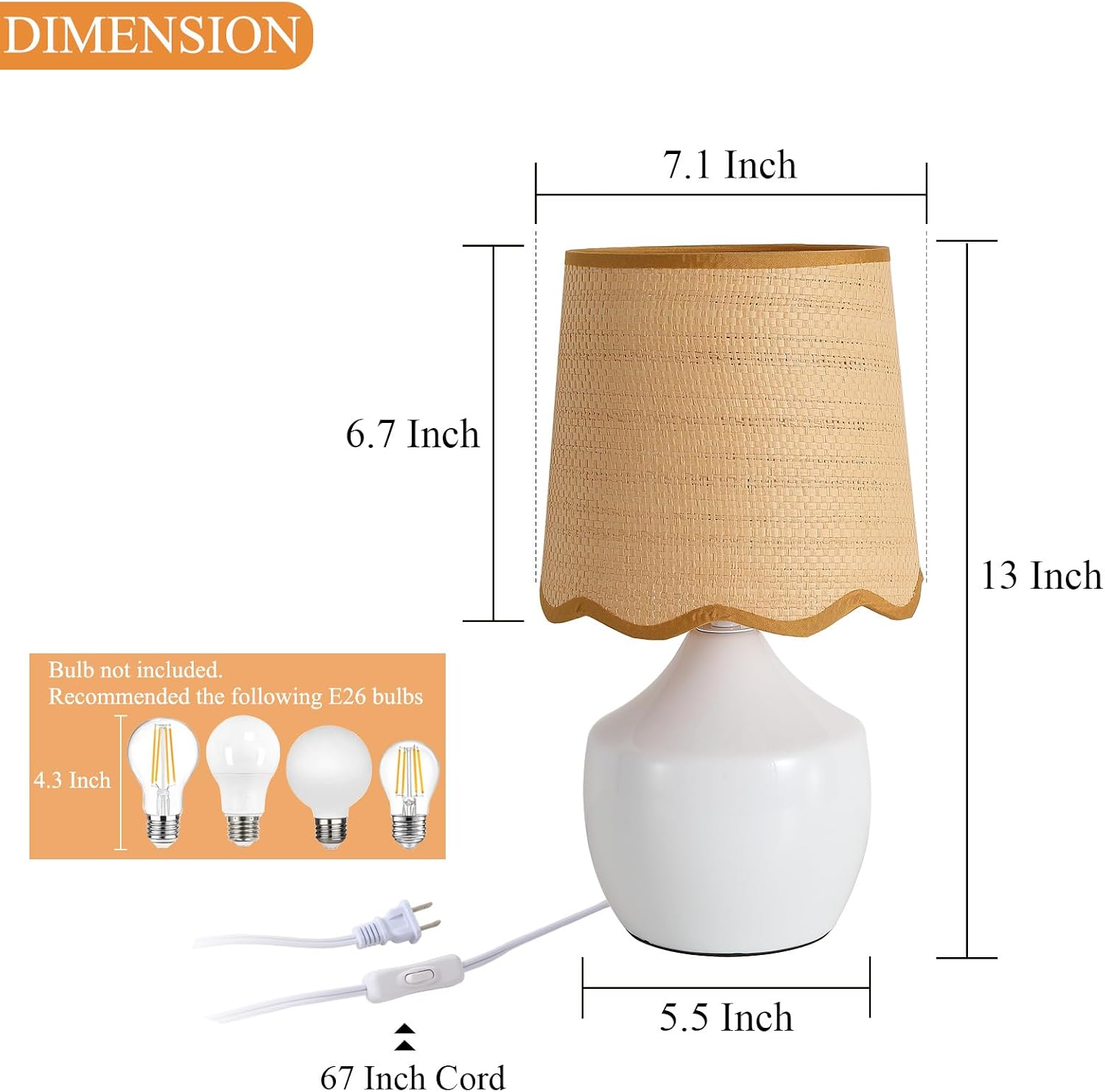 Boho Rattan Shade White Ceramic Table Lamp