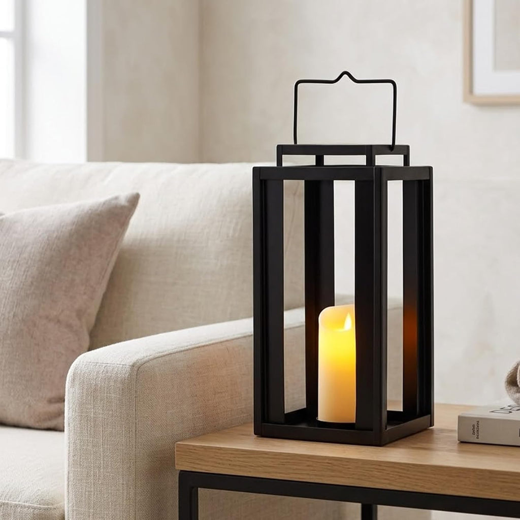 17" Black Metal Candle Lantern