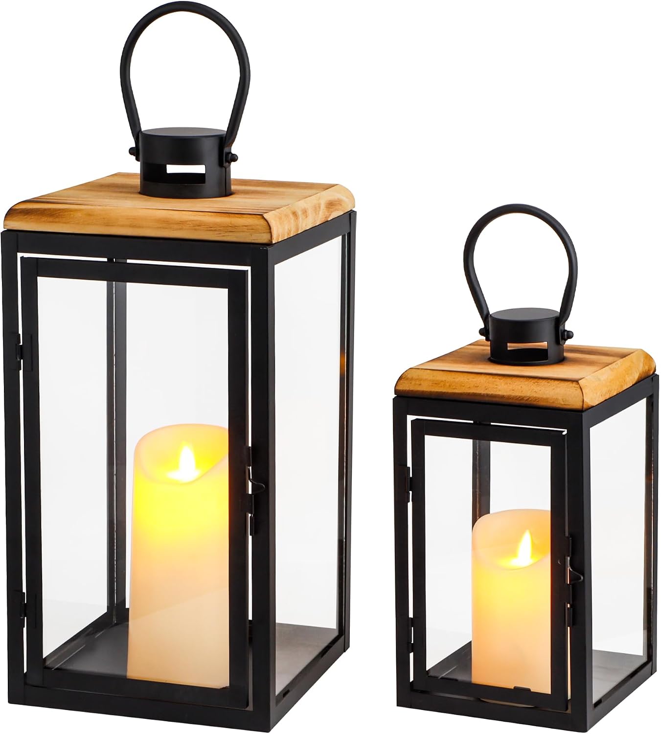 16&11 Inch Black Lanterns Set of 2