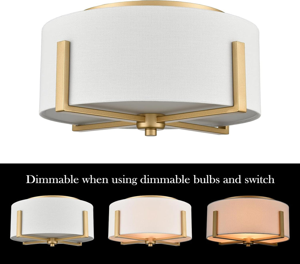 15.74" Gold Linen Shade 2-Light Drum Ceiling Light