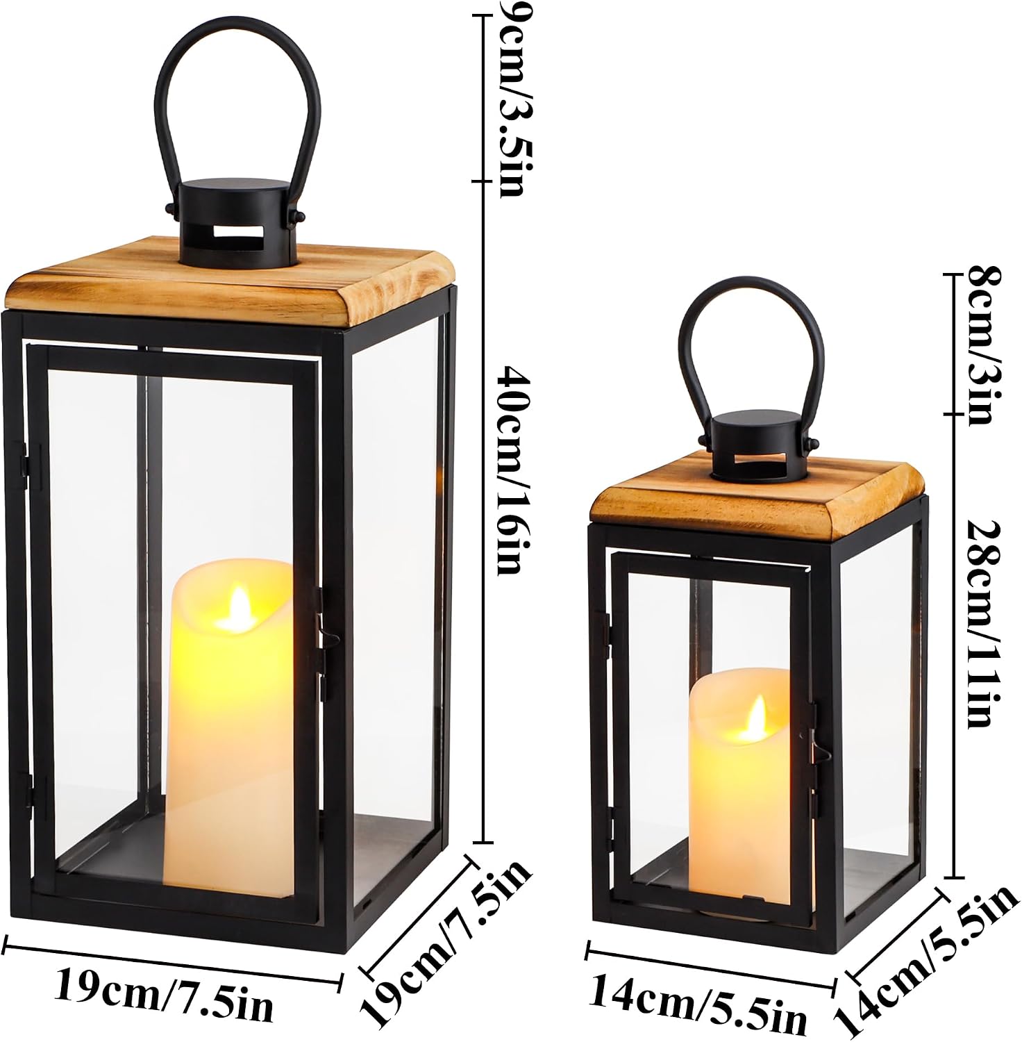 16&11 Inch Black Lanterns Set of 2