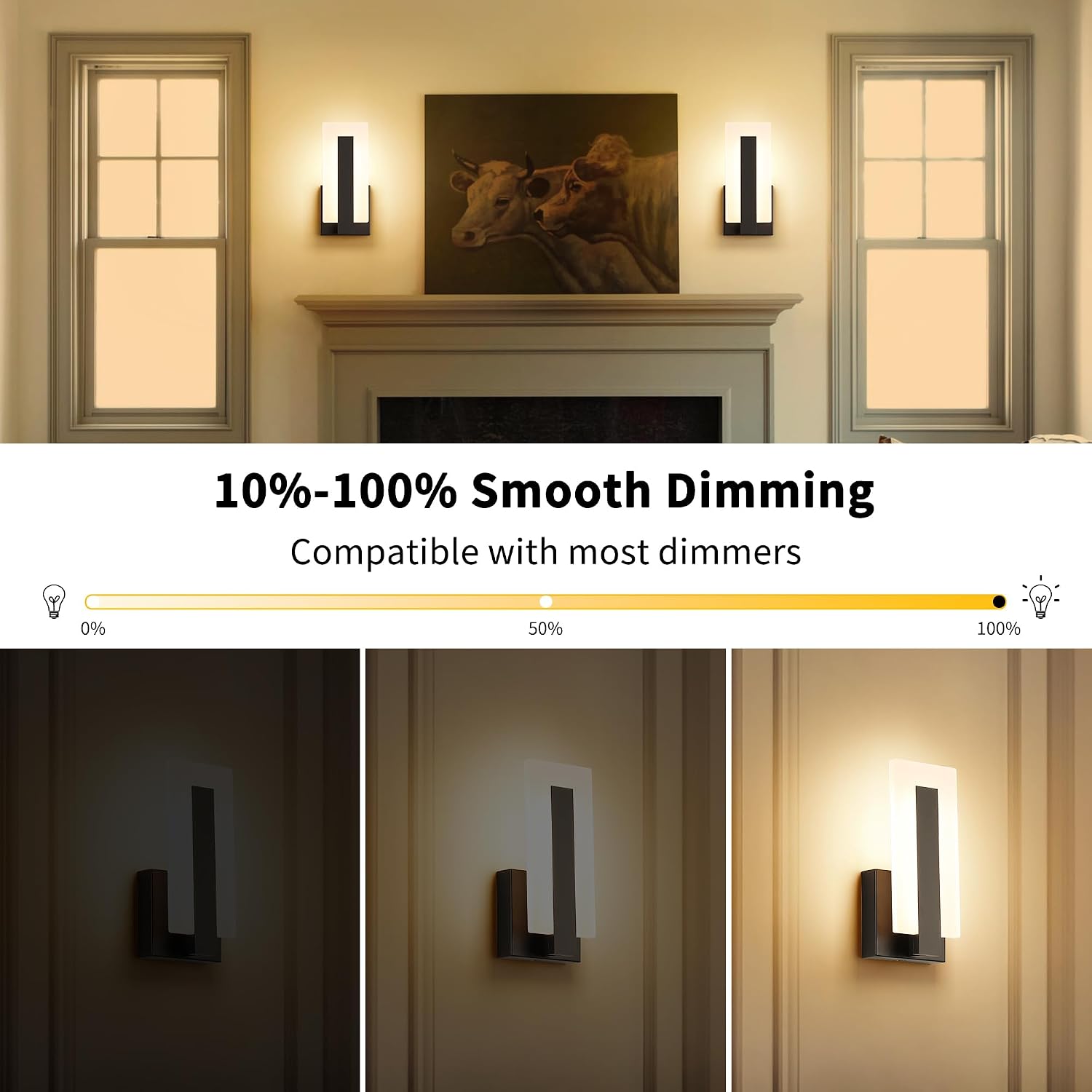 Black Dimmable 3000K LED Wall Sconces Set of 2