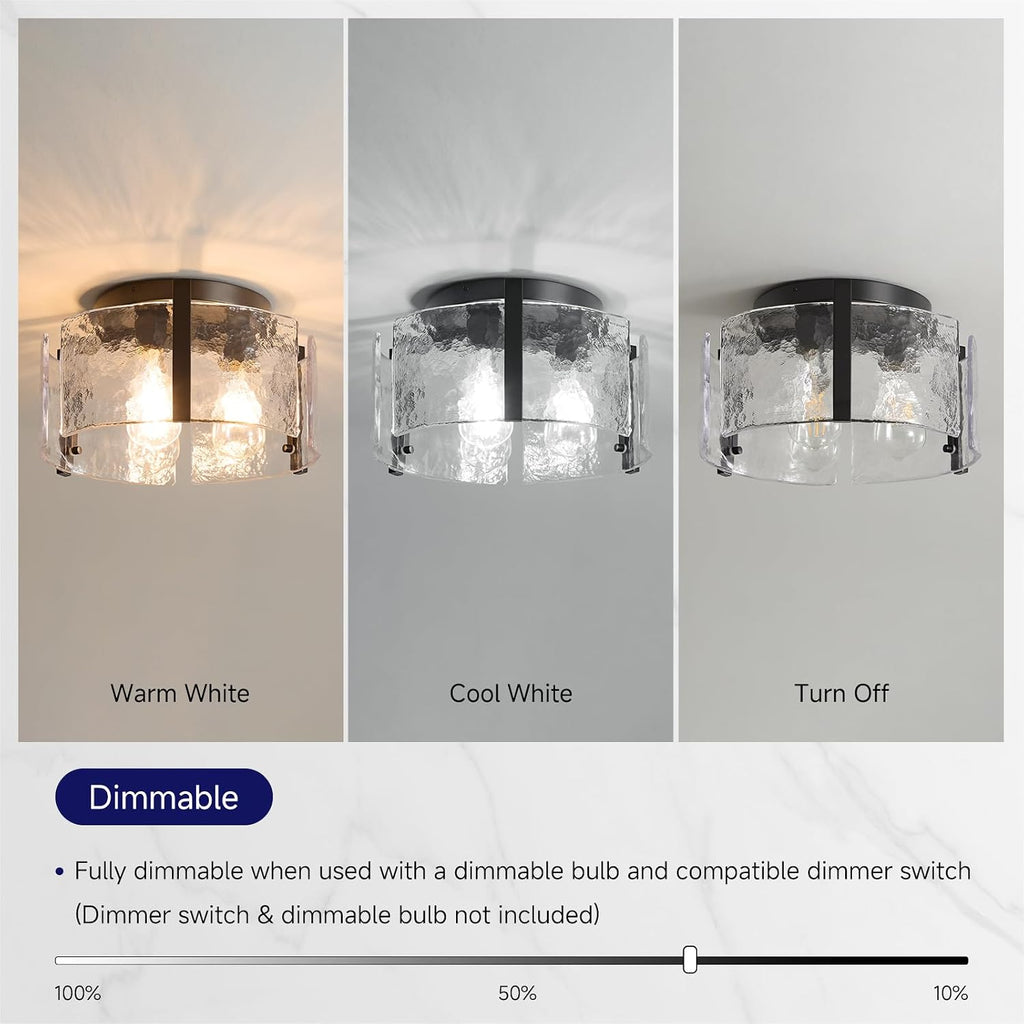 14" Black Glass Drum Semi Flush Ceiling Light