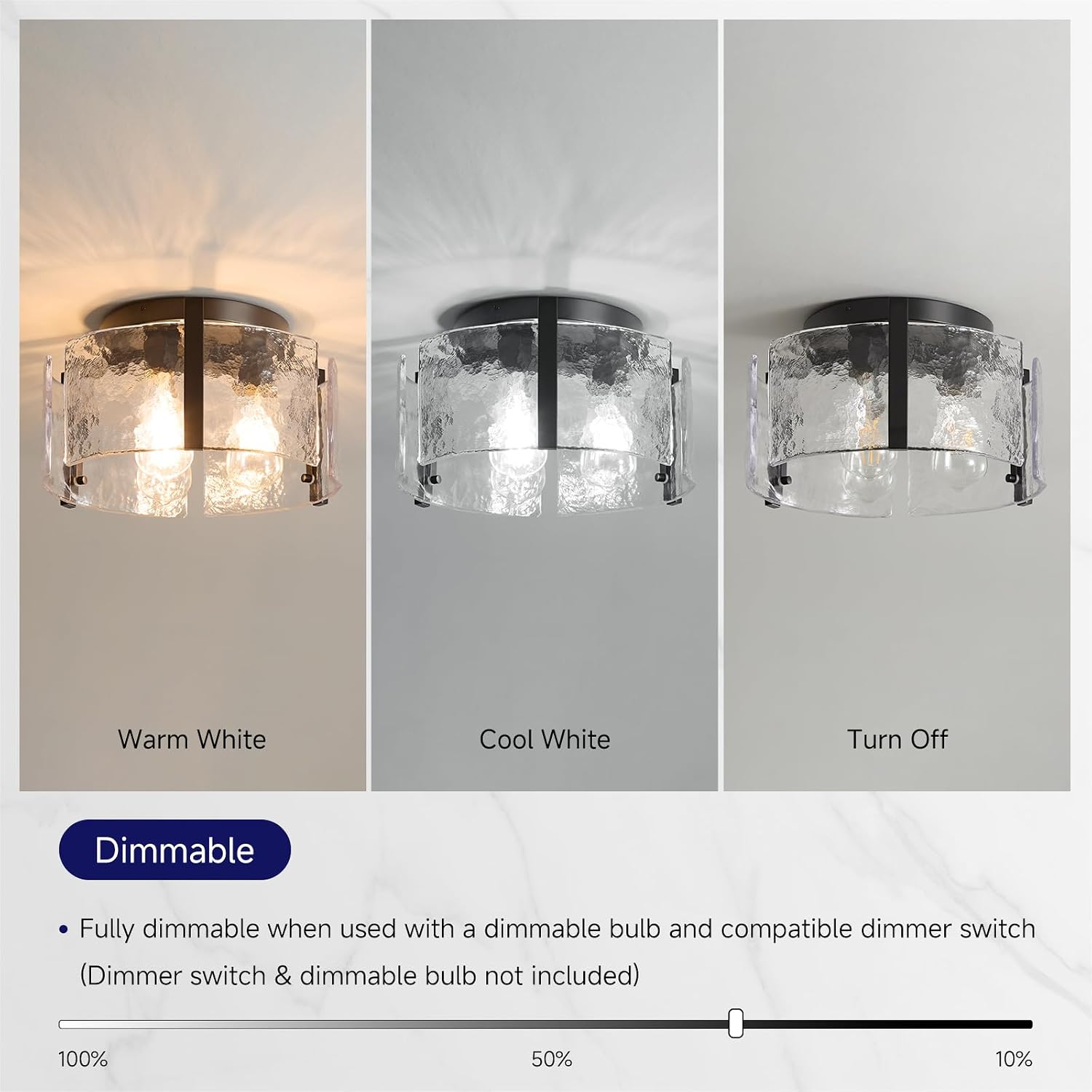 14" Black Glass Drum Semi Flush Ceiling Light