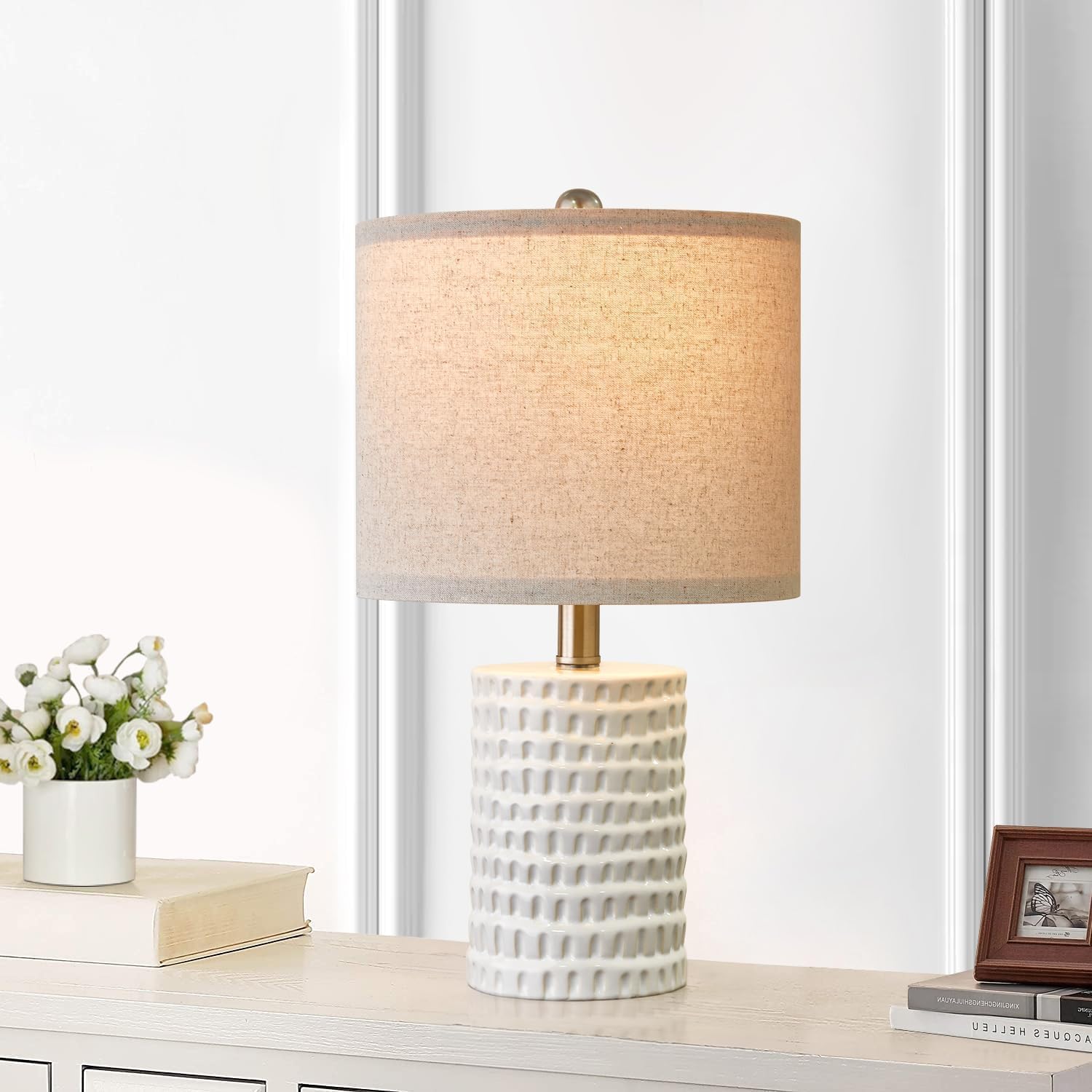 18.25" White Ceramic Modern Table Lamps Set of 2