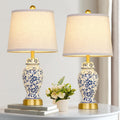 Blue Porcelain Gold Accent Ceramic Table Lamps Set of 2 with Bulbs