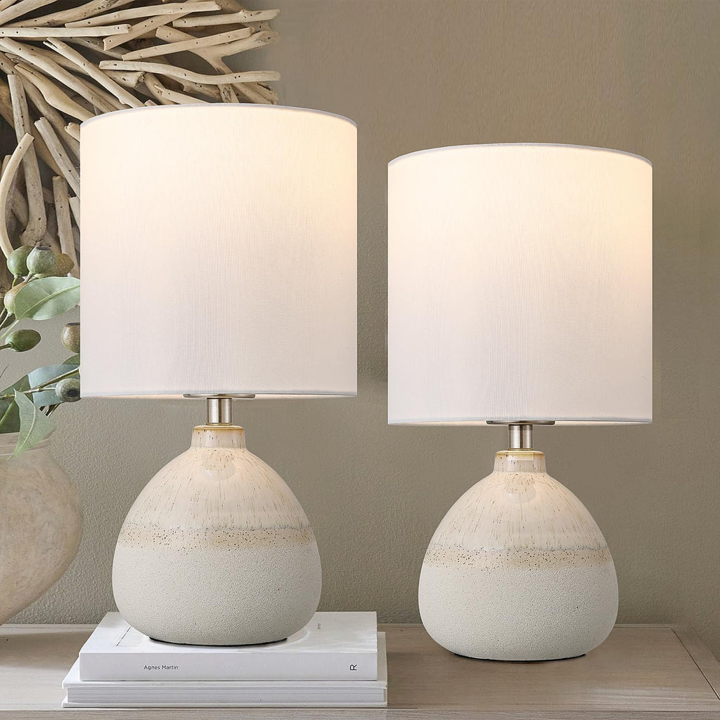 13.7" White Ceramic Lamps Set of 2