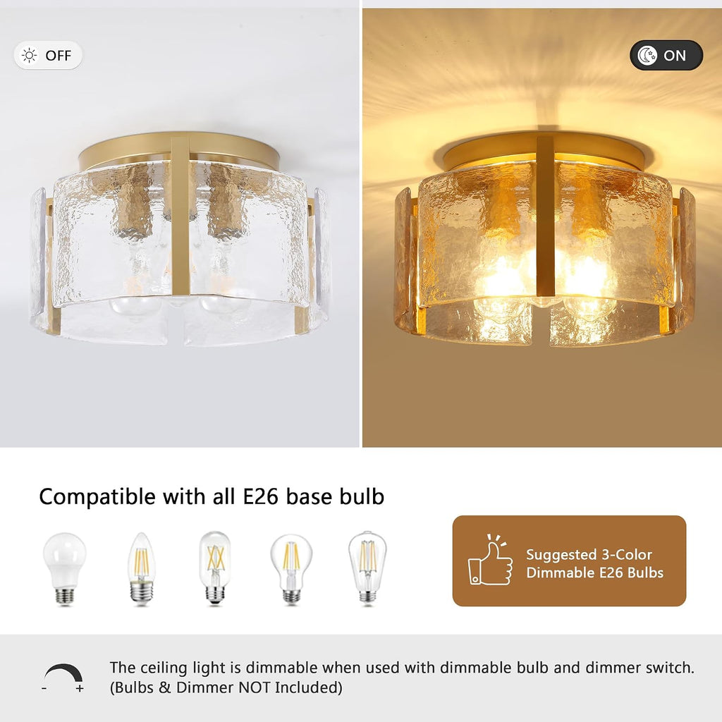 Gold 3-Light Dimmable Glass Drum Ceiling Light