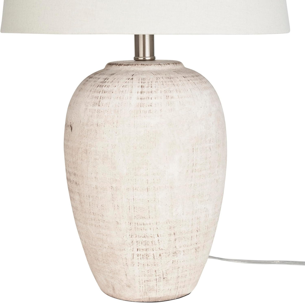 23" Distressed Cream Beige Ceramic Jar Table Lamp with Ivory Shade