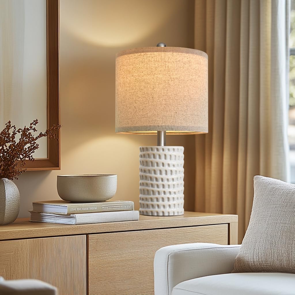 18.25" White Ceramic Modern Table Lamps Set of 2