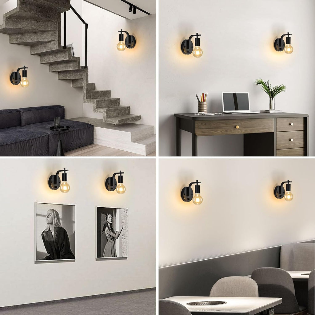 Black Dimmable Wall Sconces Set of 2 with Switch