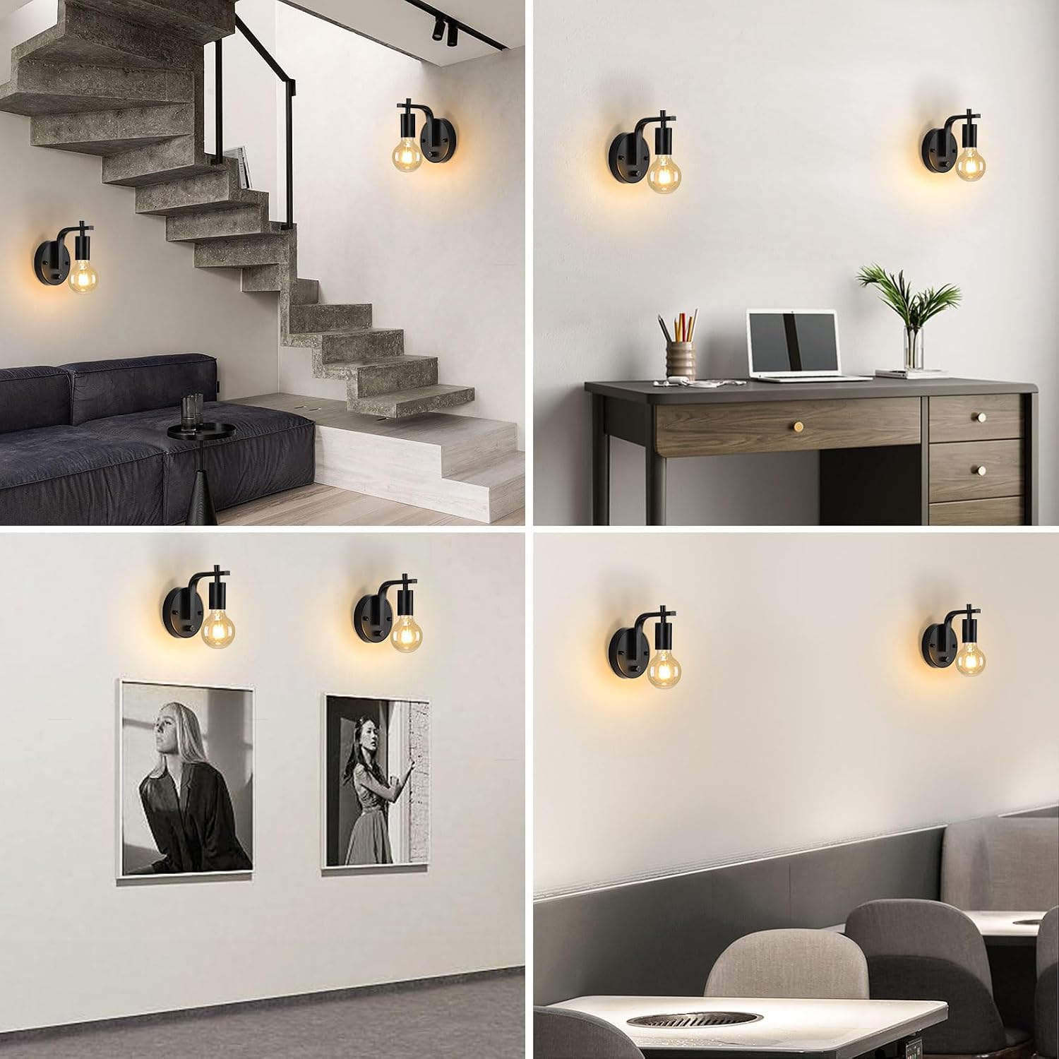 Black Dimmable Wall Sconces Set of 2 with Switch