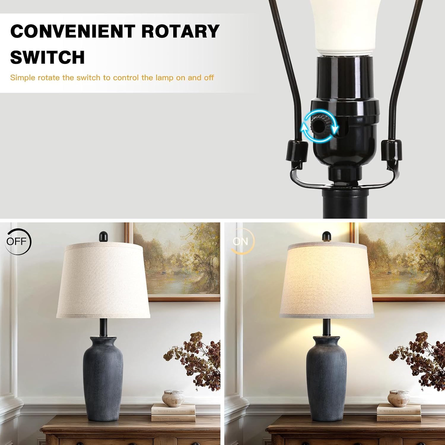 24.5" Black Jar Ceramic Lamps Set of 2