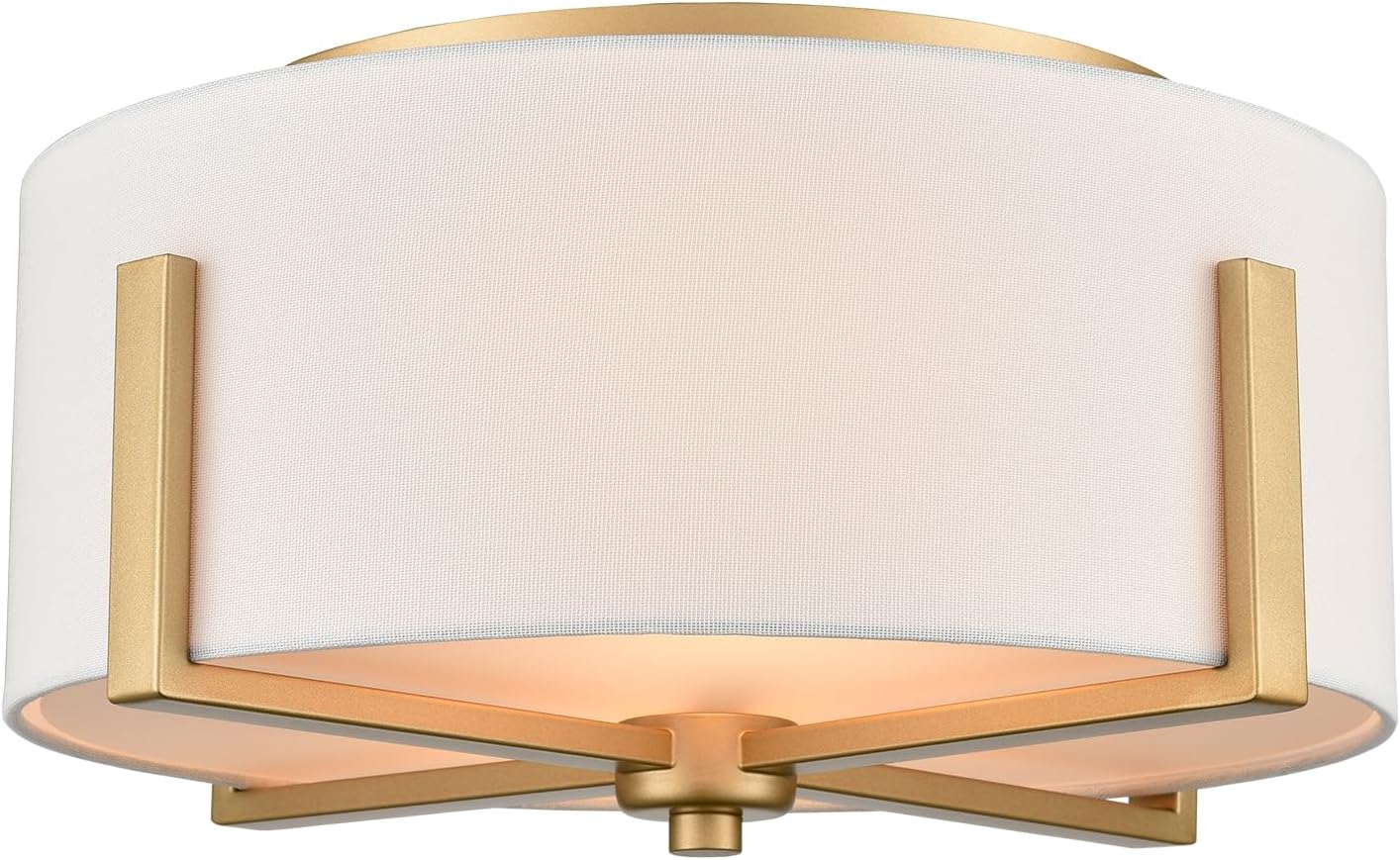 15.74" Gold Linen Shade 2-Light Drum Ceiling Light