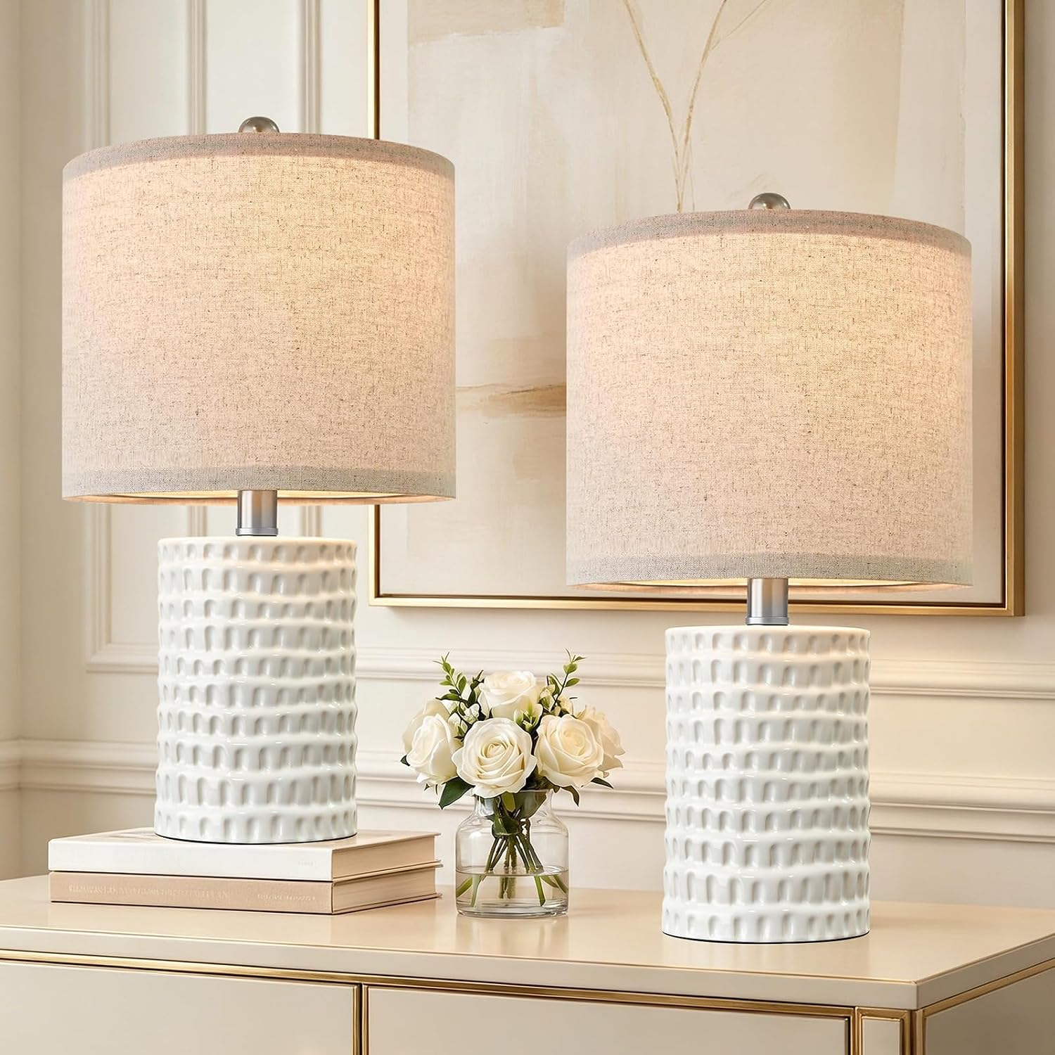 18.25" White Ceramic Modern Table Lamps Set of 2
