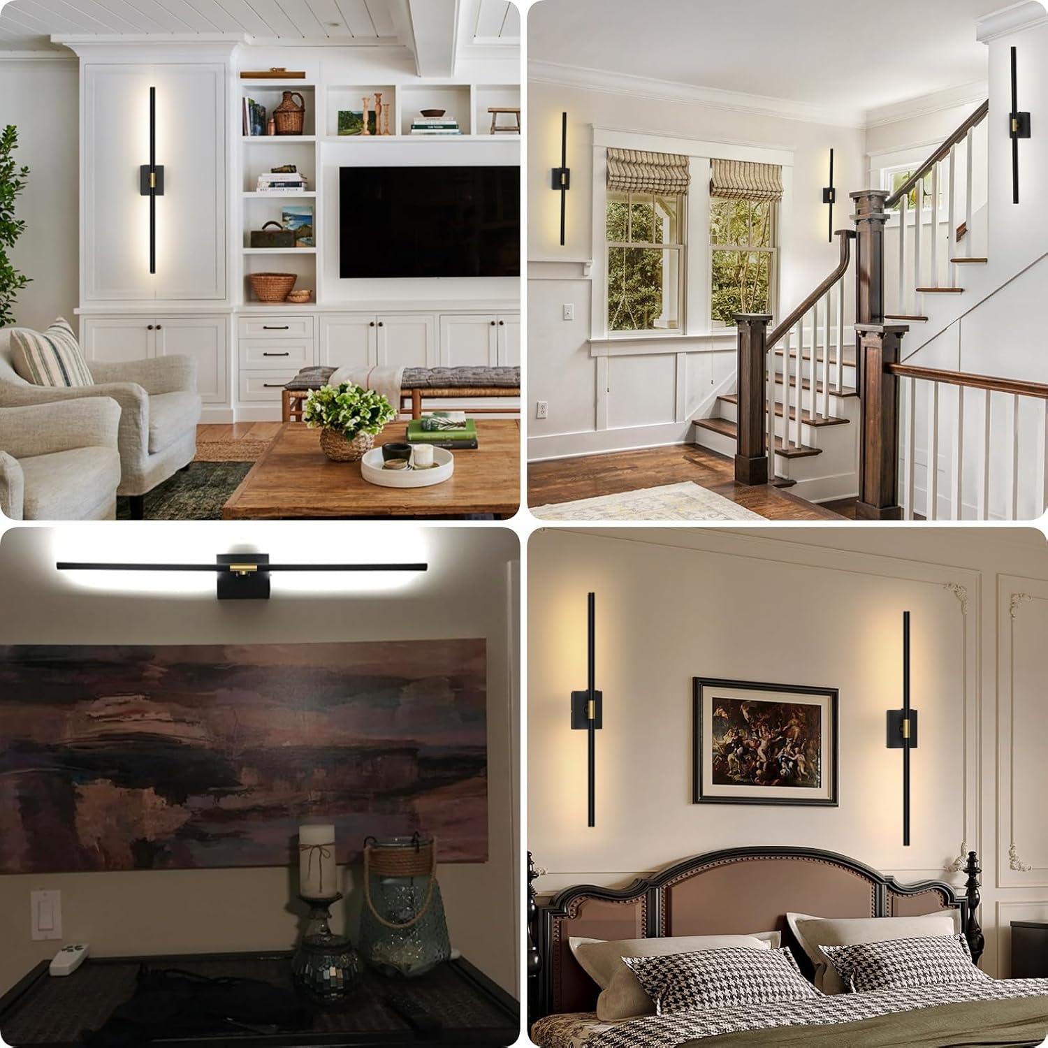 31.5" Black Rechargeable Wireless Wall Sconces Set of 2 with Remote