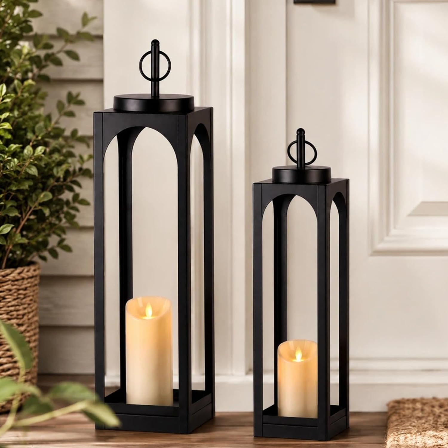 24&19" Black Floor Lanterns Set of 2