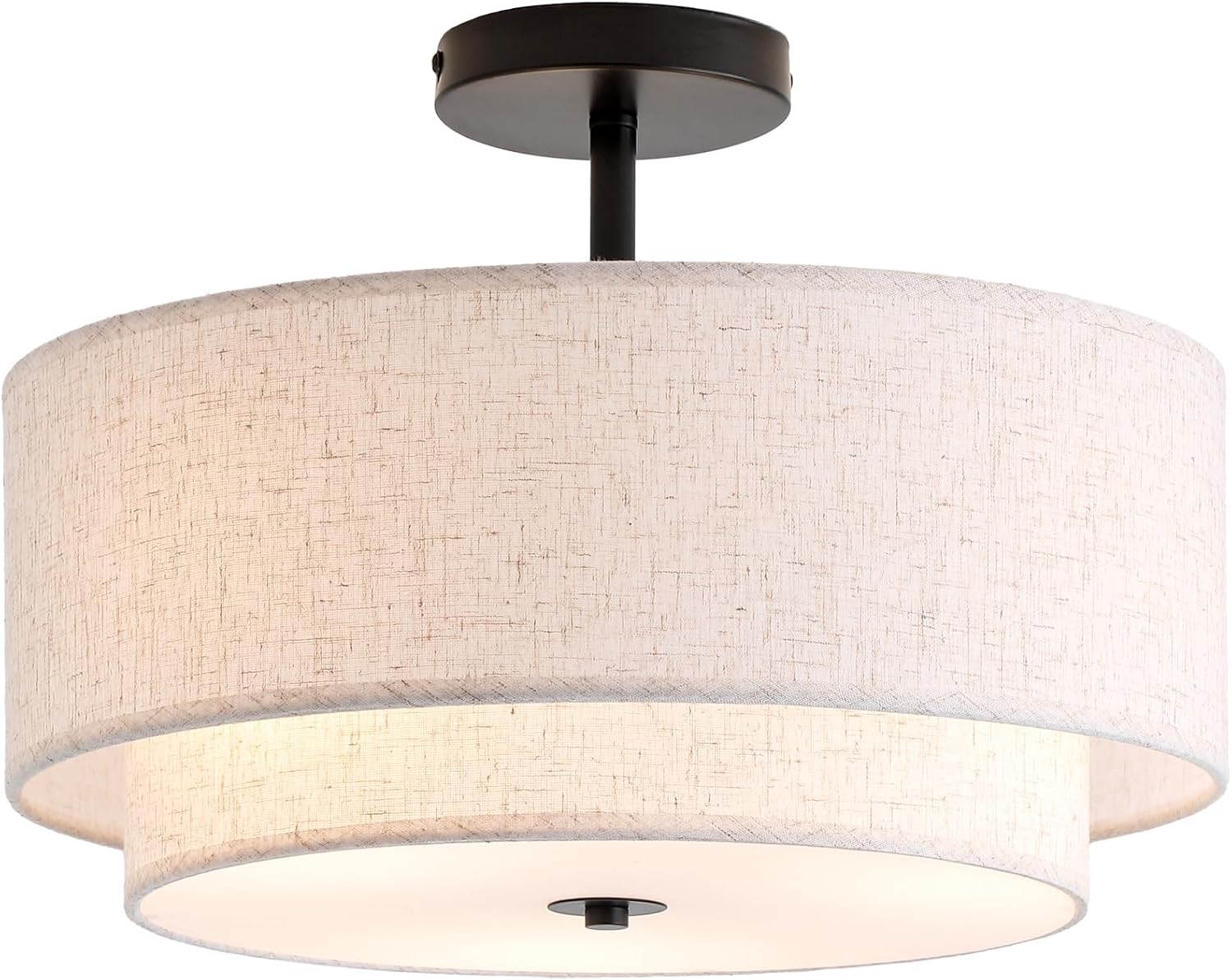 16" Double Linen Drum 3-Light Semi Flush Ceiling Light