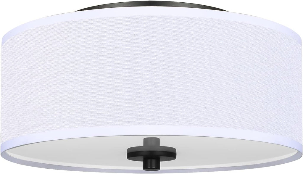 12" White Fabric Drum 2-Light Flush Ceiling Light