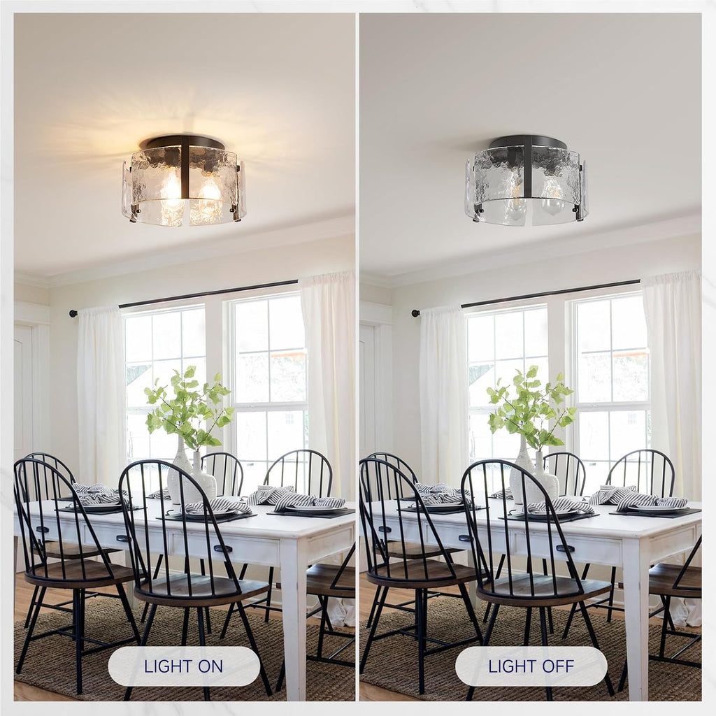 14" Black Glass Drum Semi Flush Ceiling Light