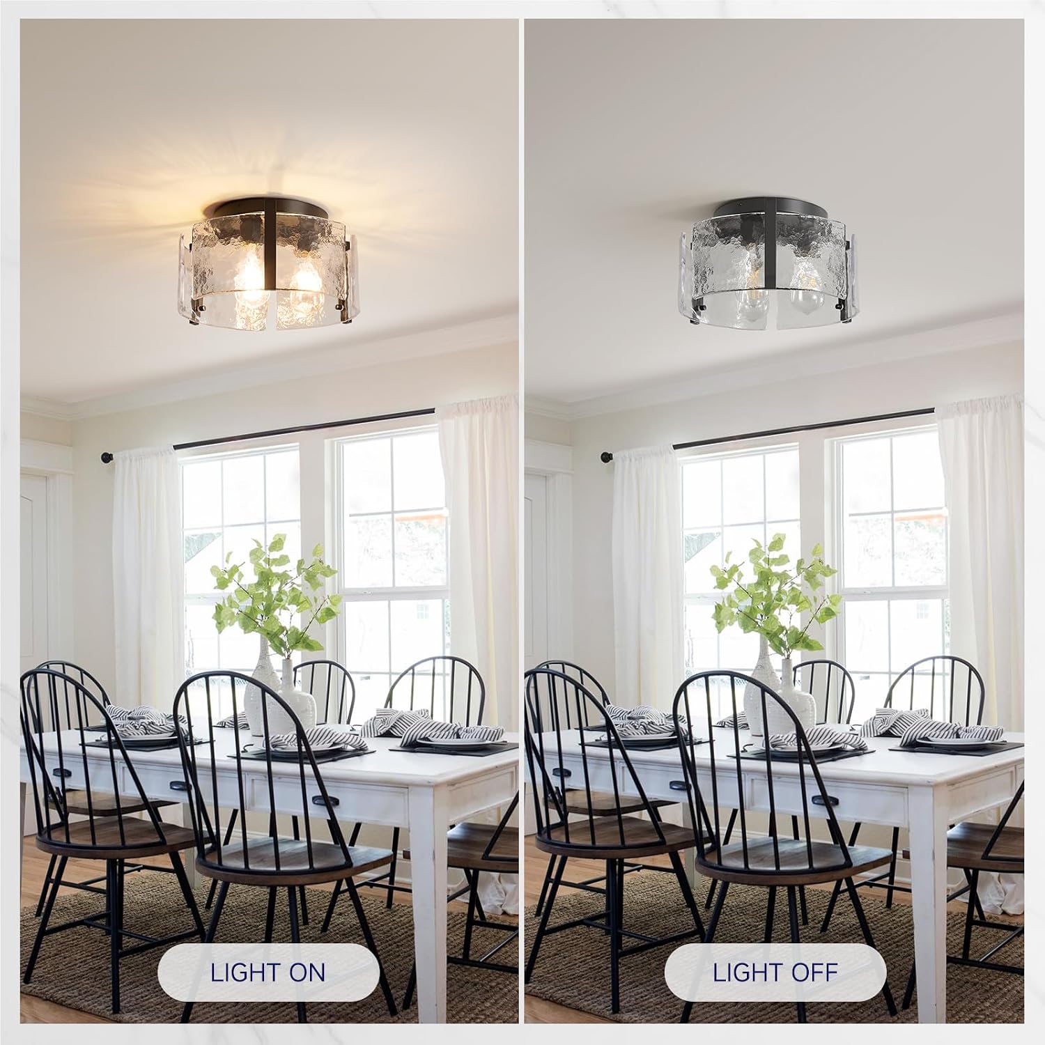 14" Black Glass Drum Semi Flush Ceiling Light