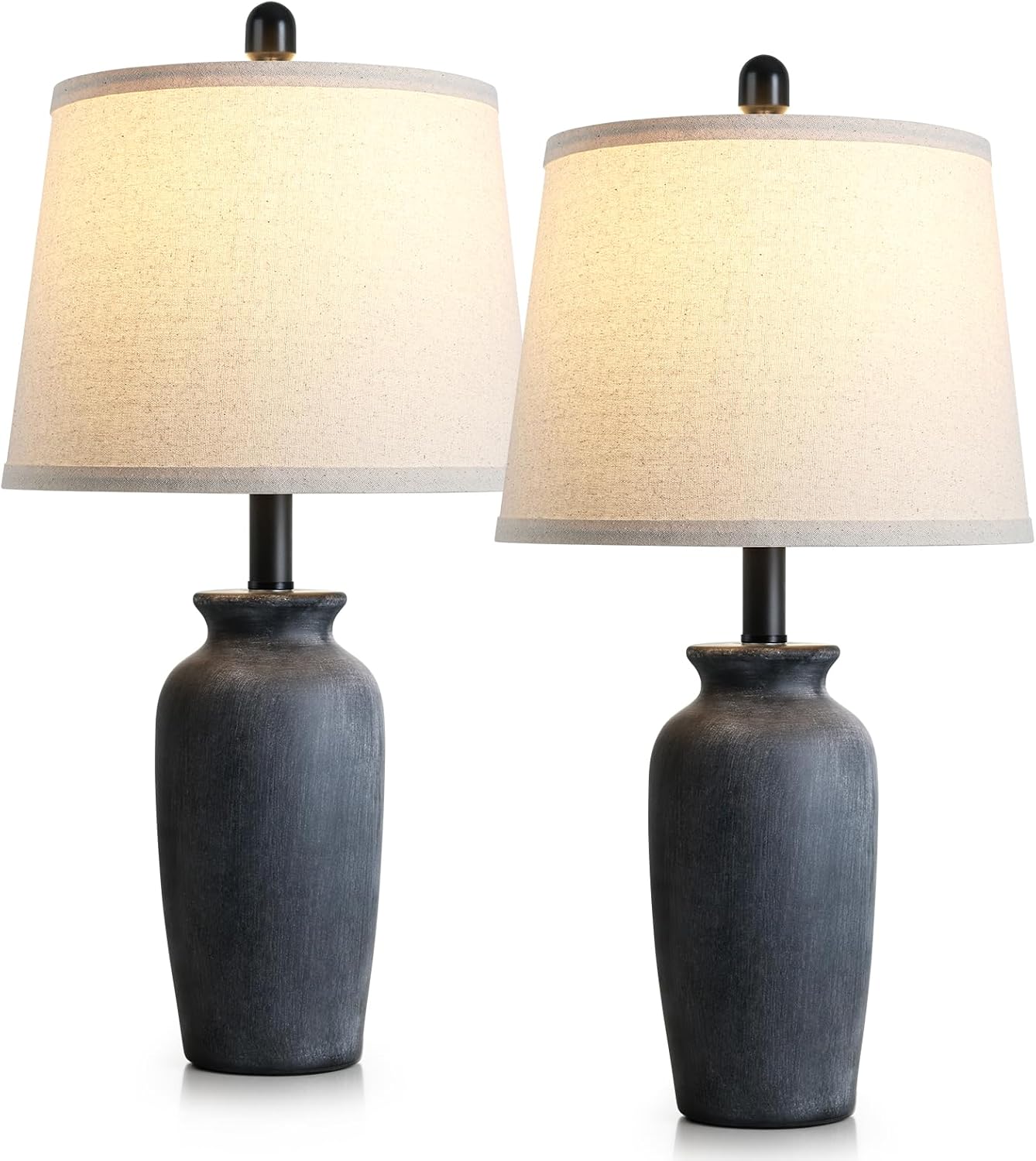 24.5" Black Jar Ceramic Lamps Set of 2