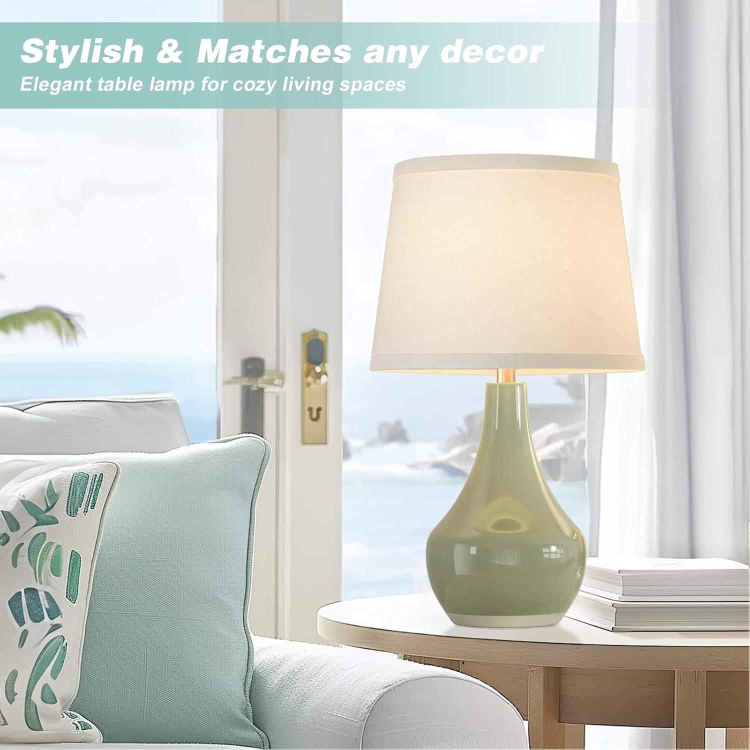 19.4" Sage Green Modern Table Lamps Set of 2