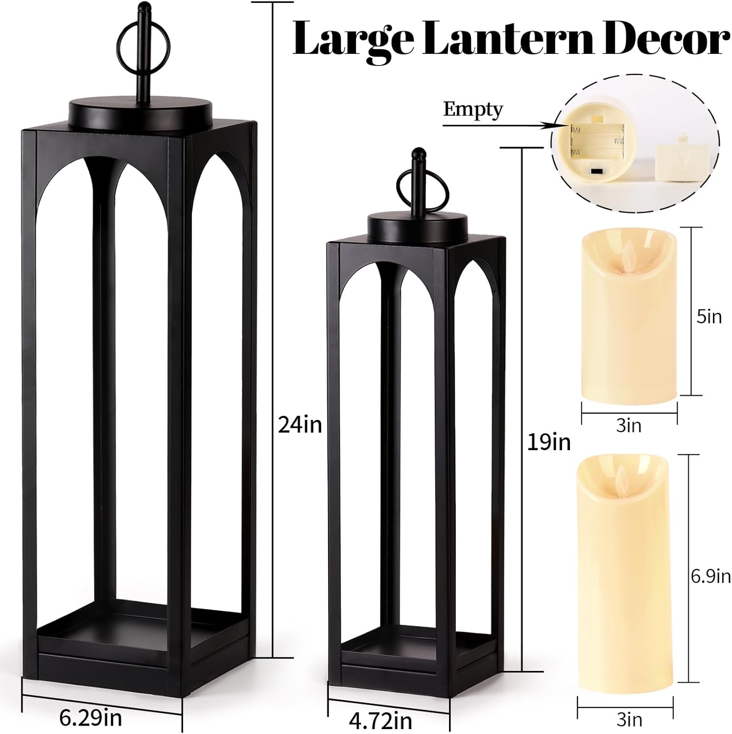 24&19" Black Floor Lanterns Set of 2