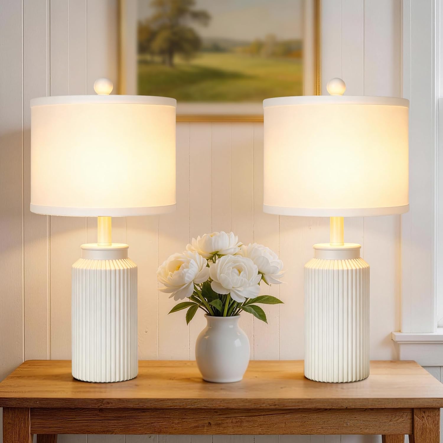22" White Ceramic Table Lamps Set of 2
