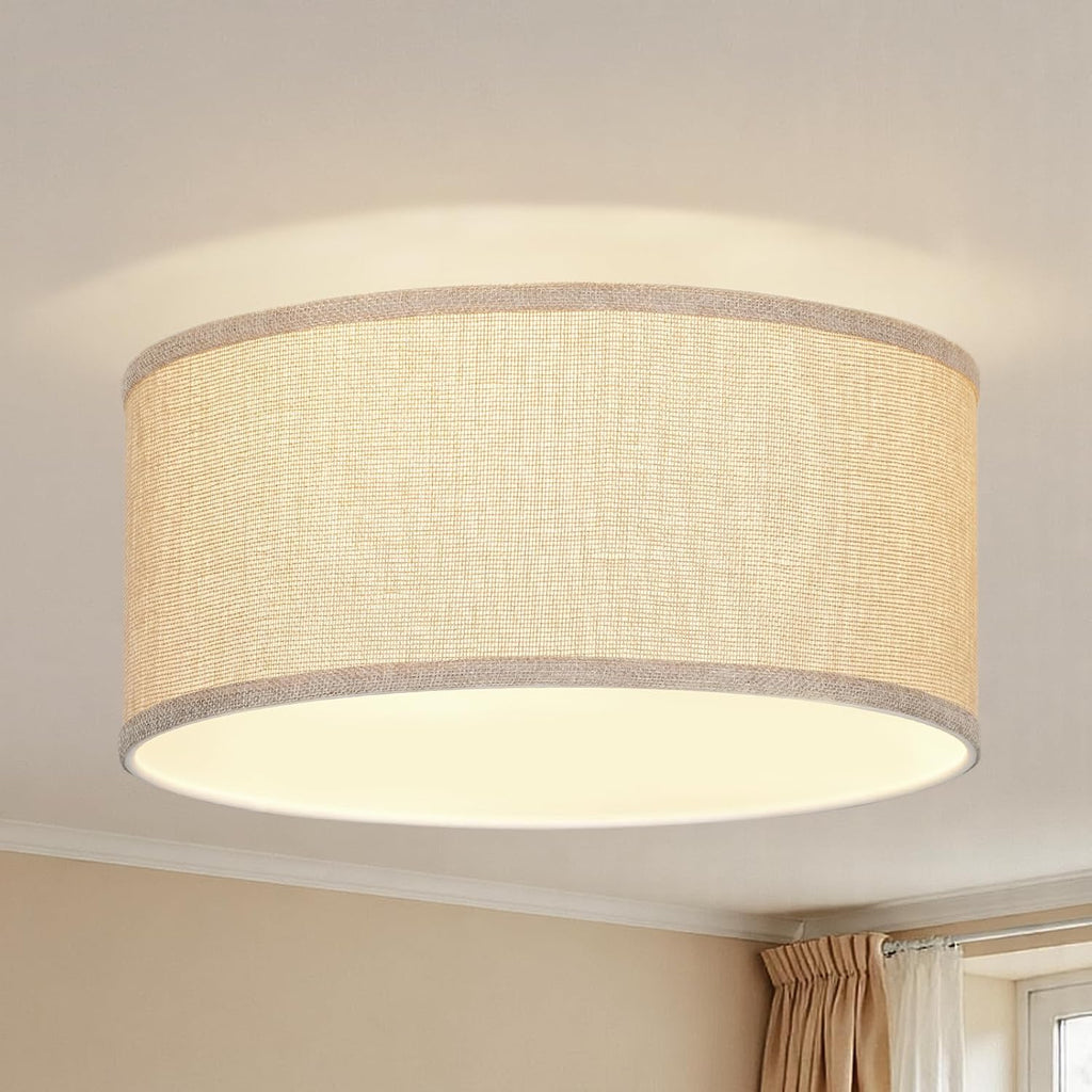 13" Burlap Linen 3-Light Drum Semi Flush Ceiling Light