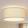 13" Burlap Linen 3-Light Drum Semi Flush Ceiling Light