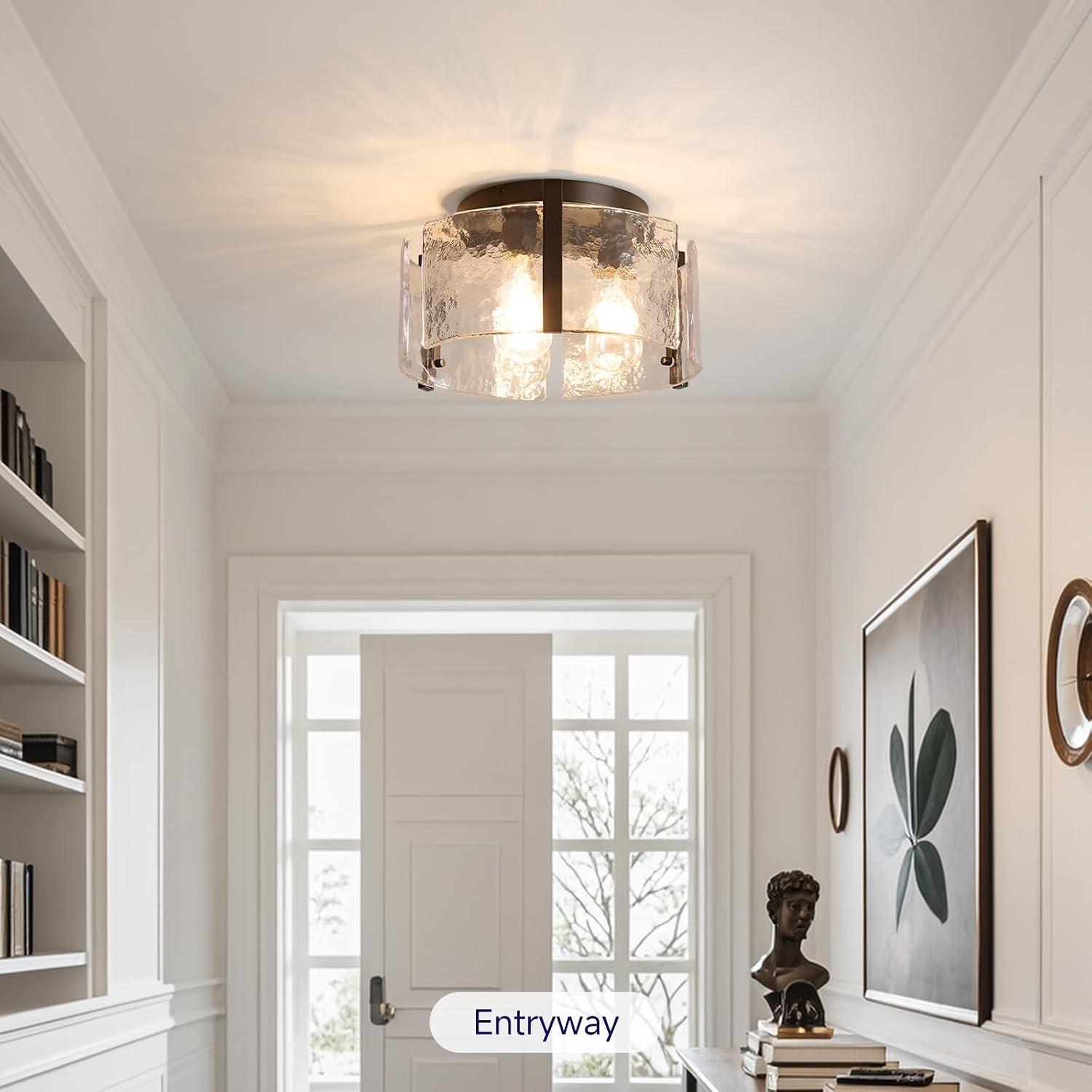 14" Black Glass Drum Semi Flush Ceiling Light