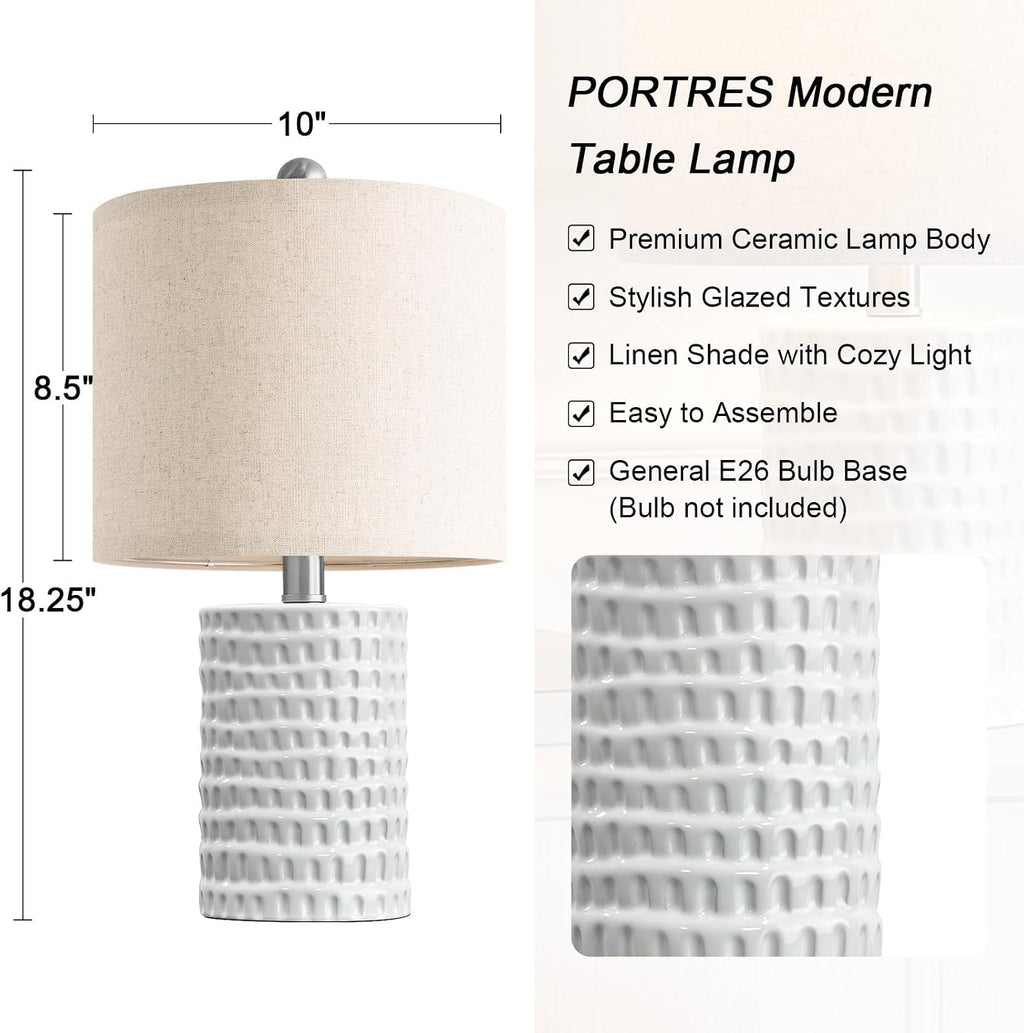 18.25" White Ceramic Modern Table Lamps Set of 2