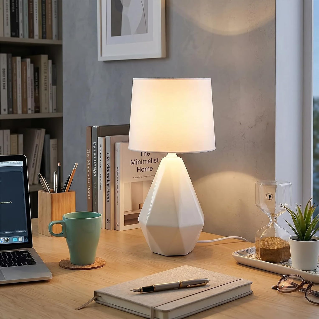 White Geometric Ceramic Table Lamp
