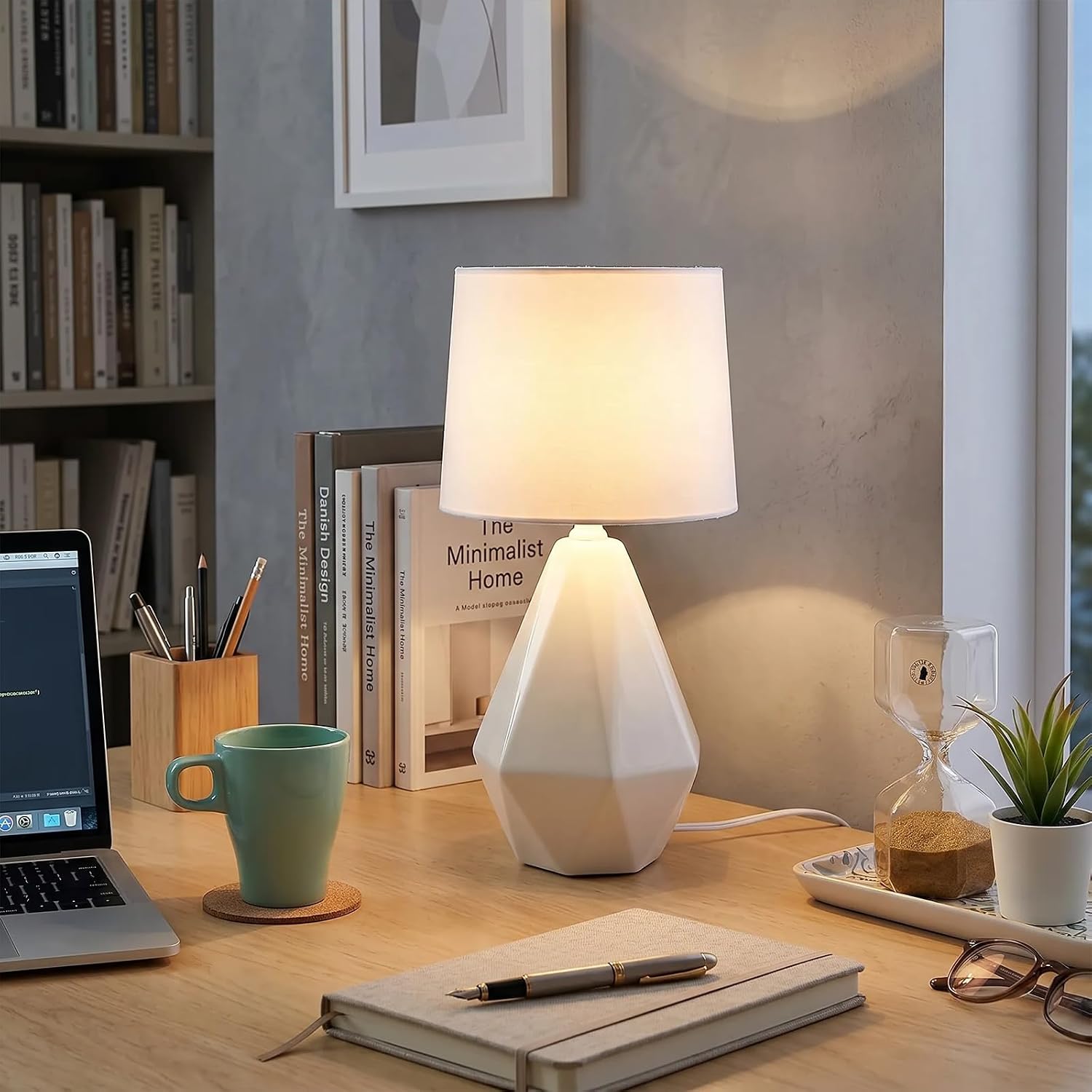 White Geometric Ceramic Table Lamp