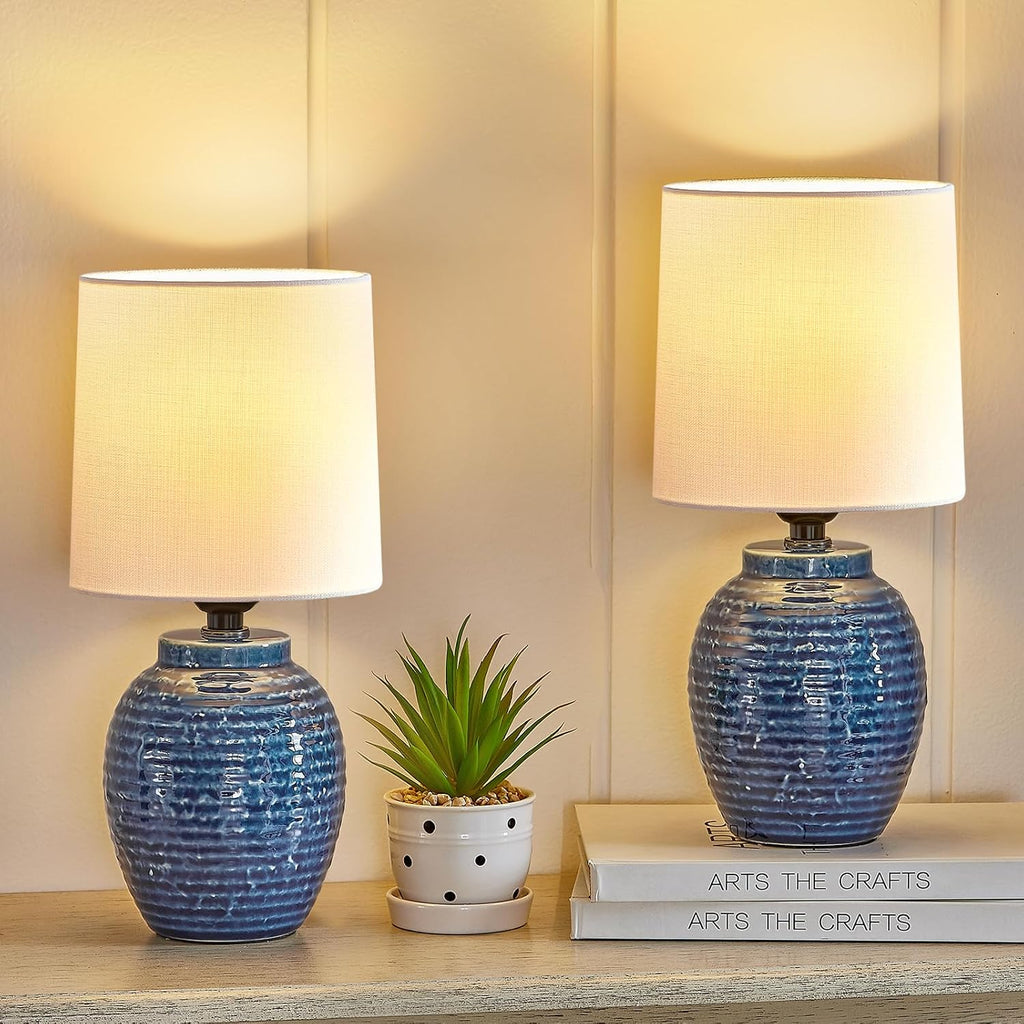 13.75" Farmhouse Ceramic Table Lamps Set of 2