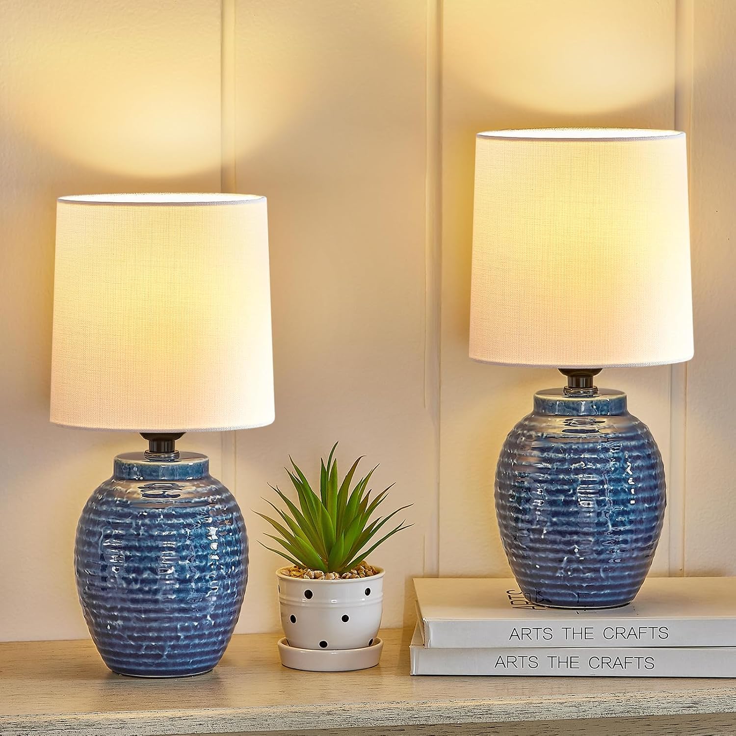 13.75" Farmhouse Ceramic Table Lamps Set of 2