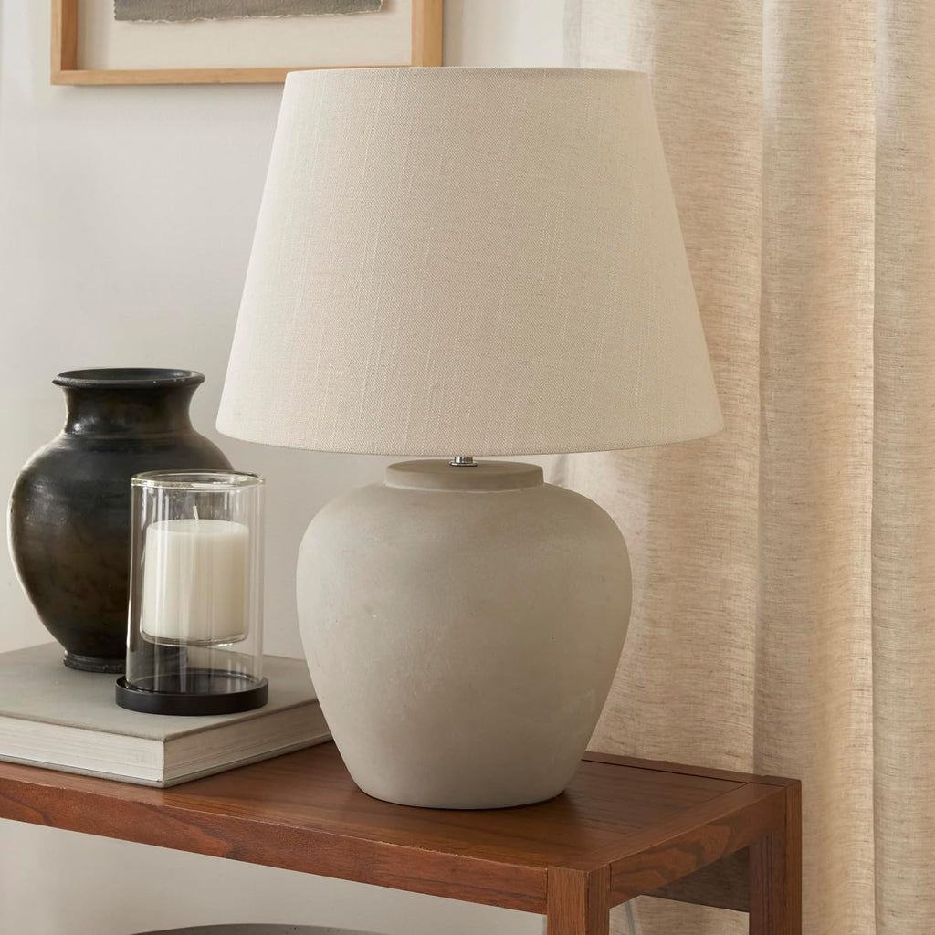 20" Sand Beige Ceramic Fabric Shade Table Lamp