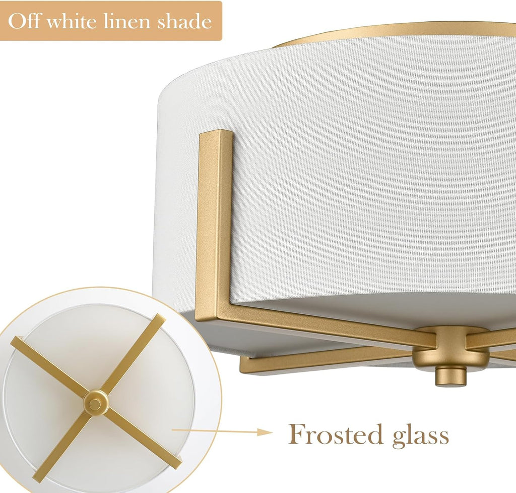 15.74" Gold Linen Shade 2-Light Drum Ceiling Light