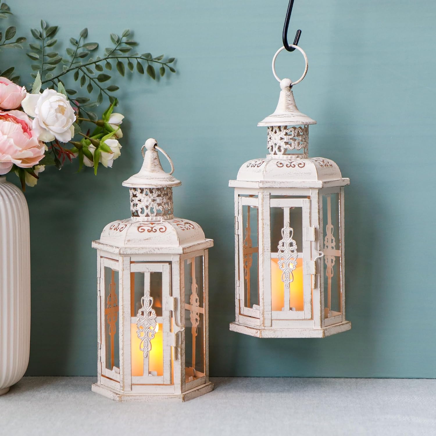 10" White Gold Lanterns Set of 2