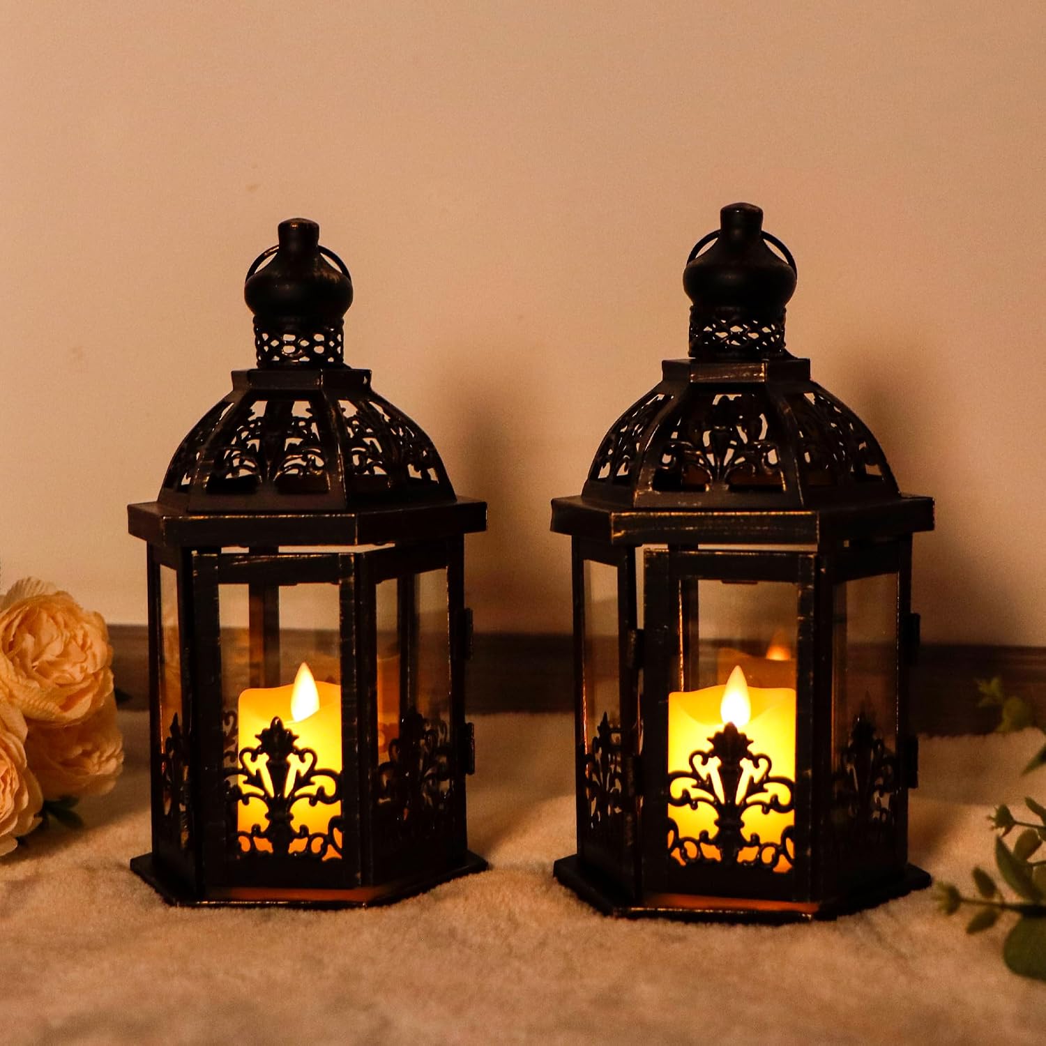 9.5" Black Gold Lanterns Set of 2