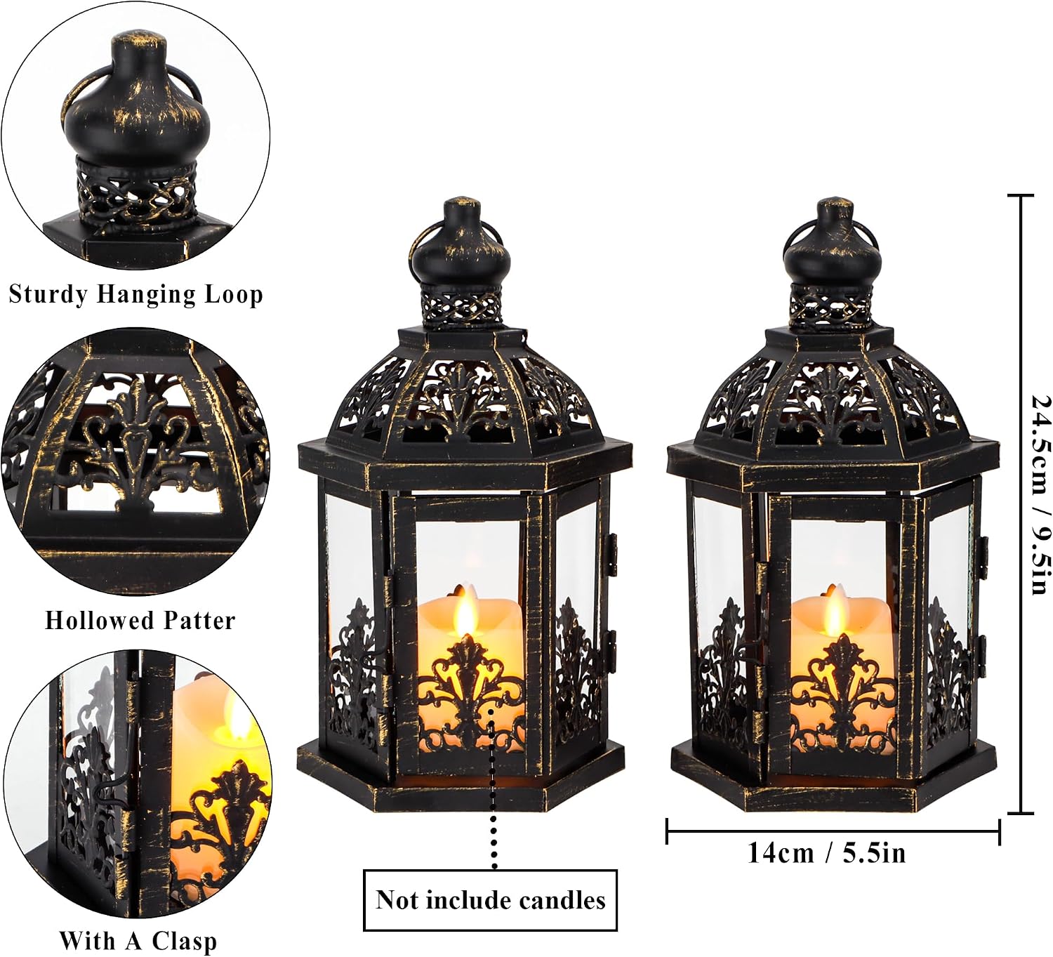 9.5" Black Gold Lanterns Set of 2