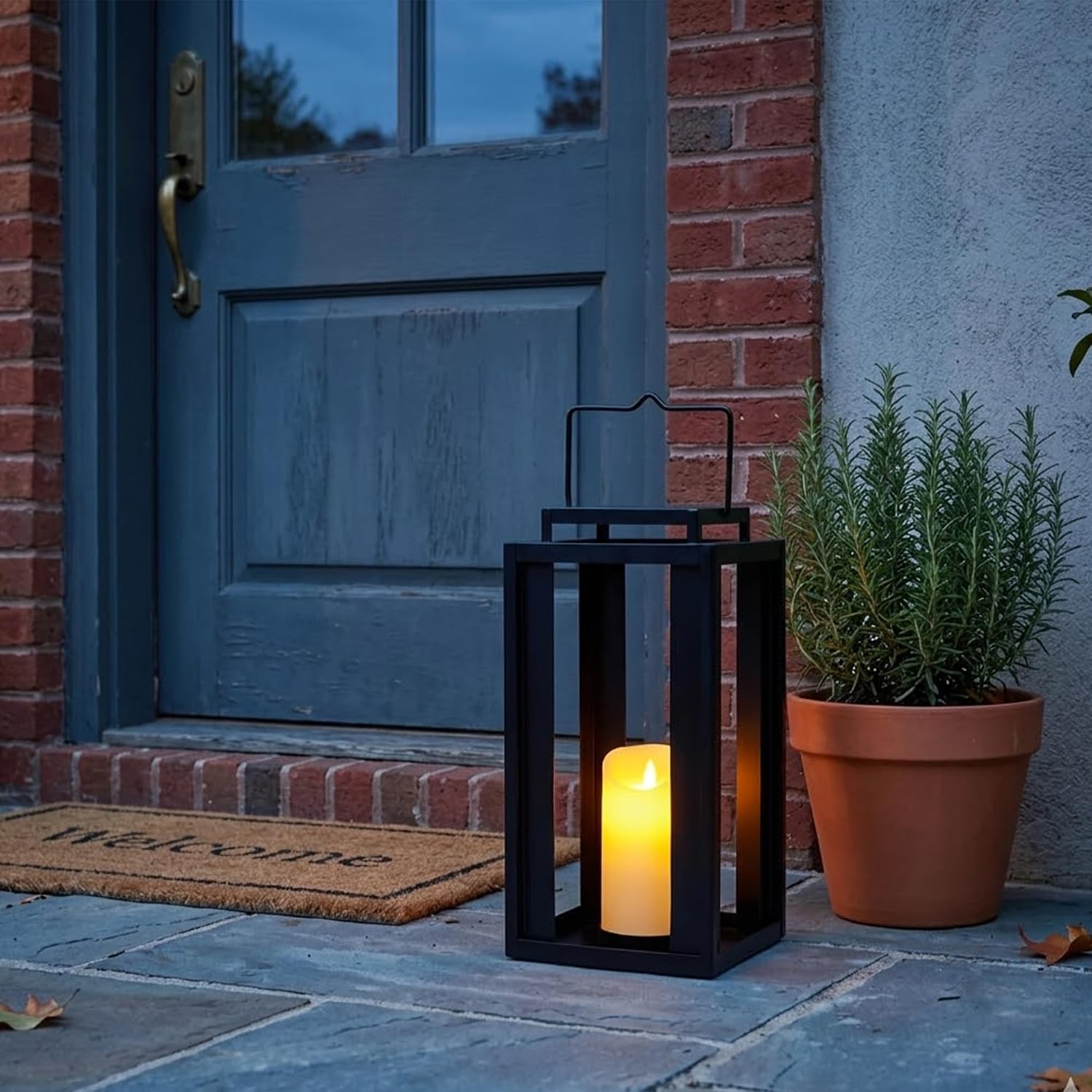 17" Black Metal Candle Lantern