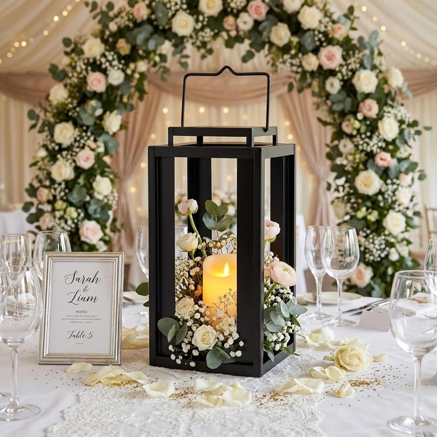 17" Black Metal Candle Lantern
