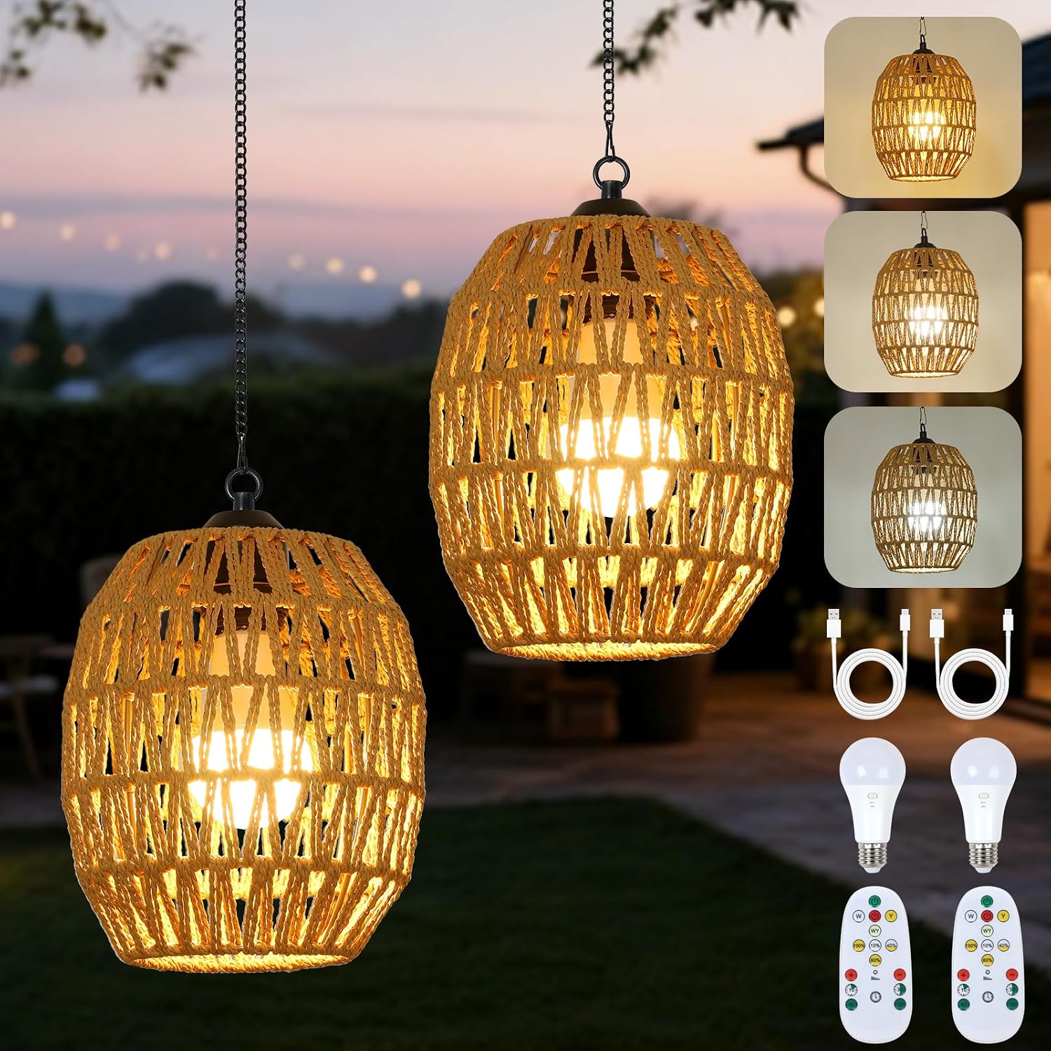 2 Pack Remote Battery Outdoor Chandeliers