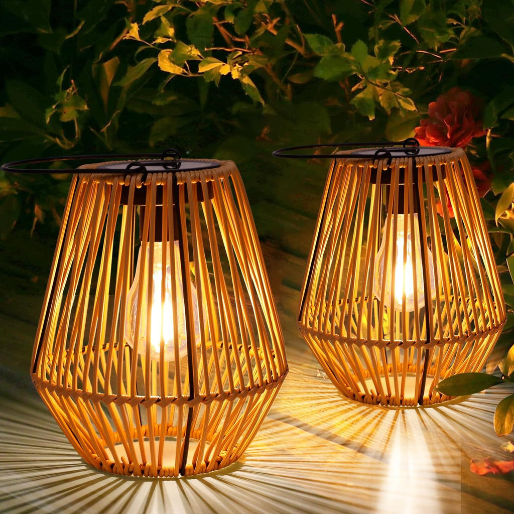 2 Pack Wicker Solar Lanterns