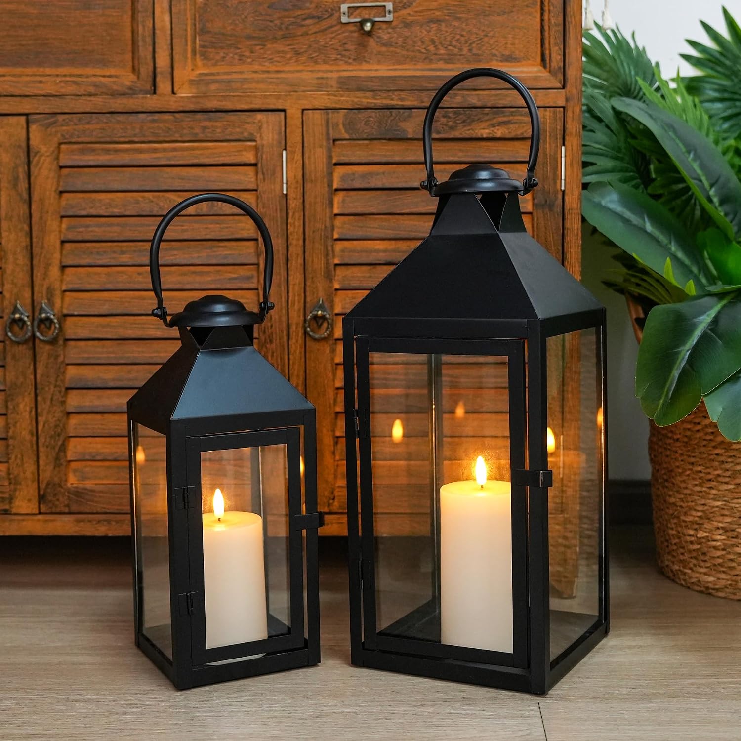 17.5&13.5" Black Lanterns Set of 2