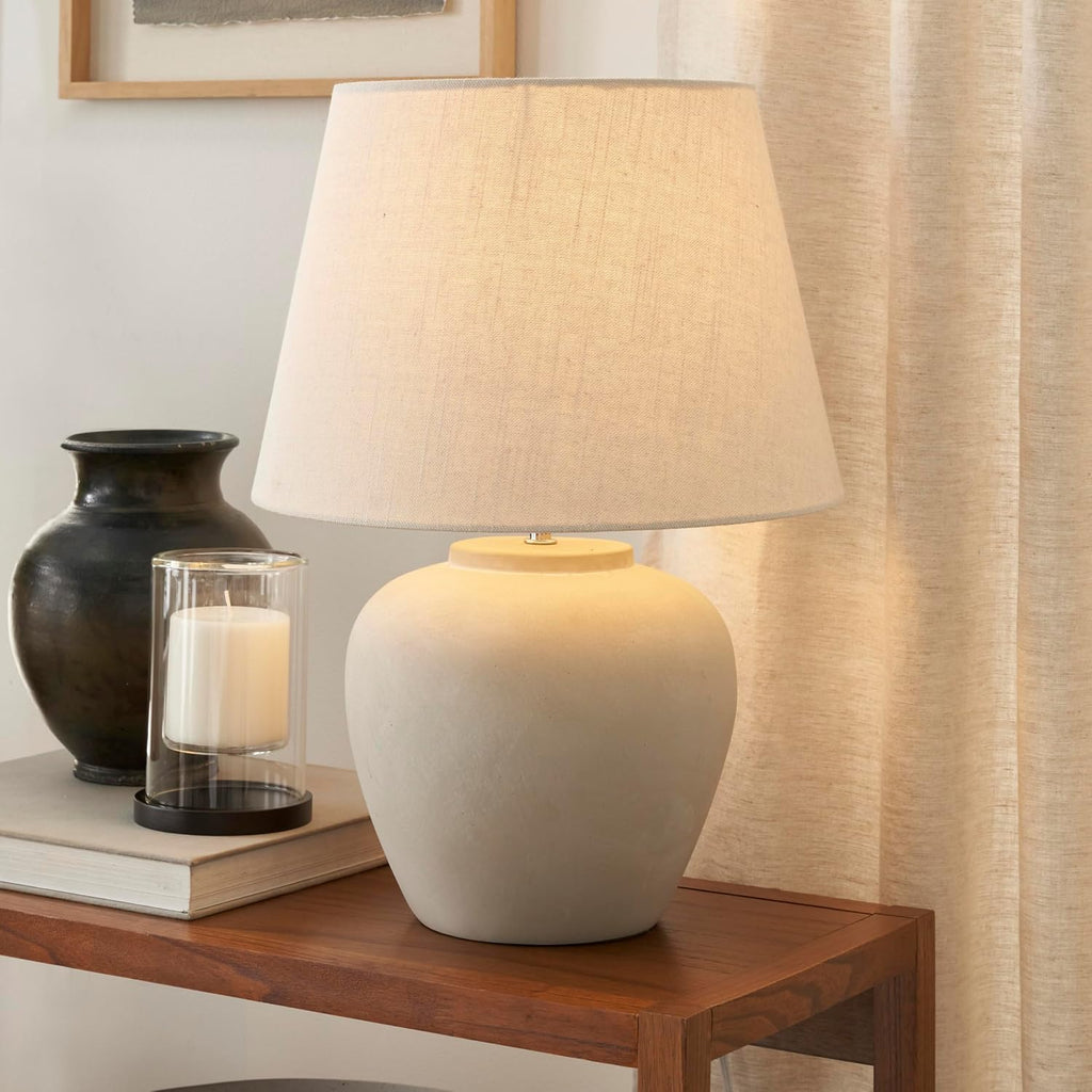 20" Sand Beige Ceramic Fabric Shade Table Lamp